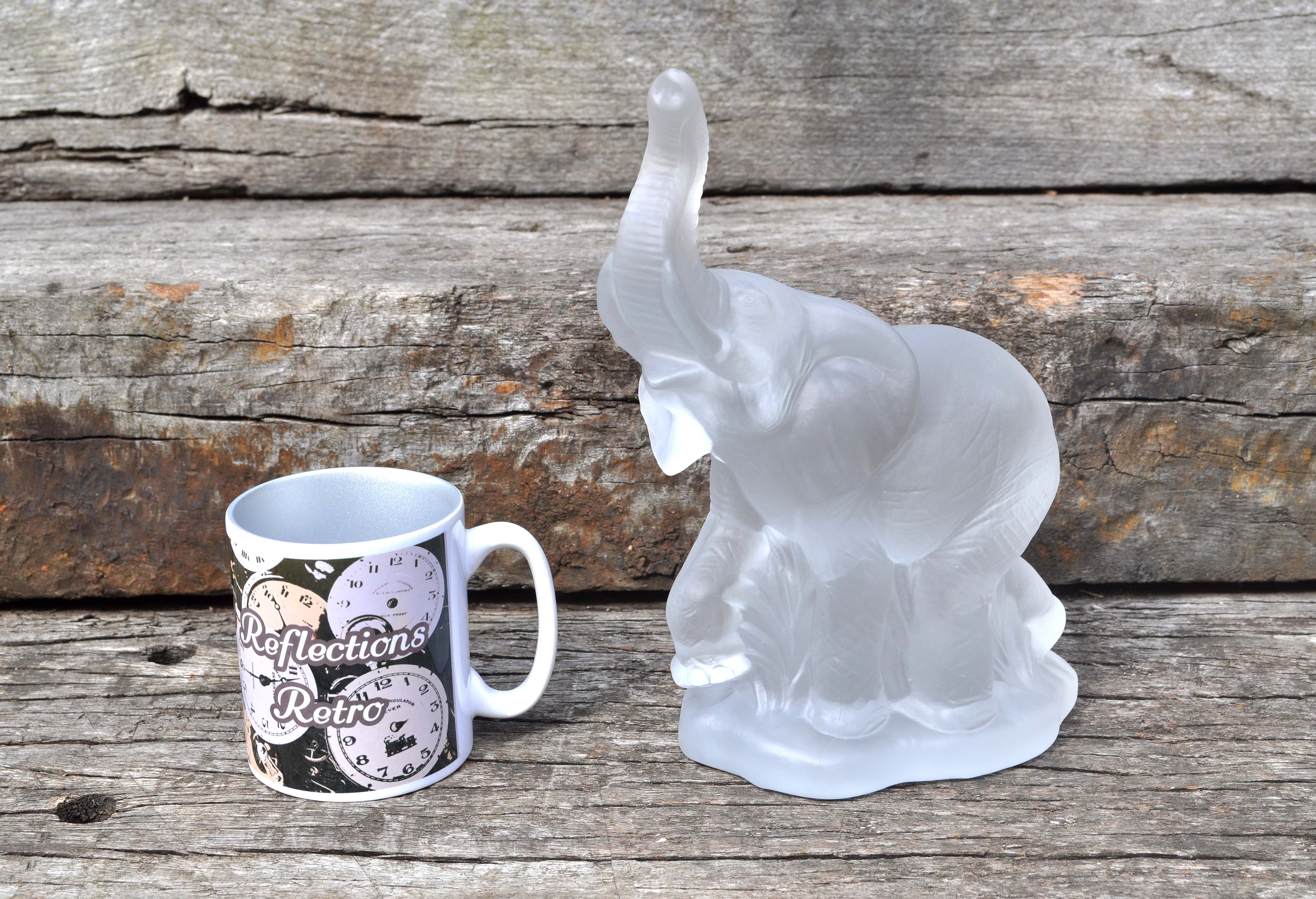 X Large Vintage Goebel Frosted Glass Elephant, Very Heavy 3.5 KG