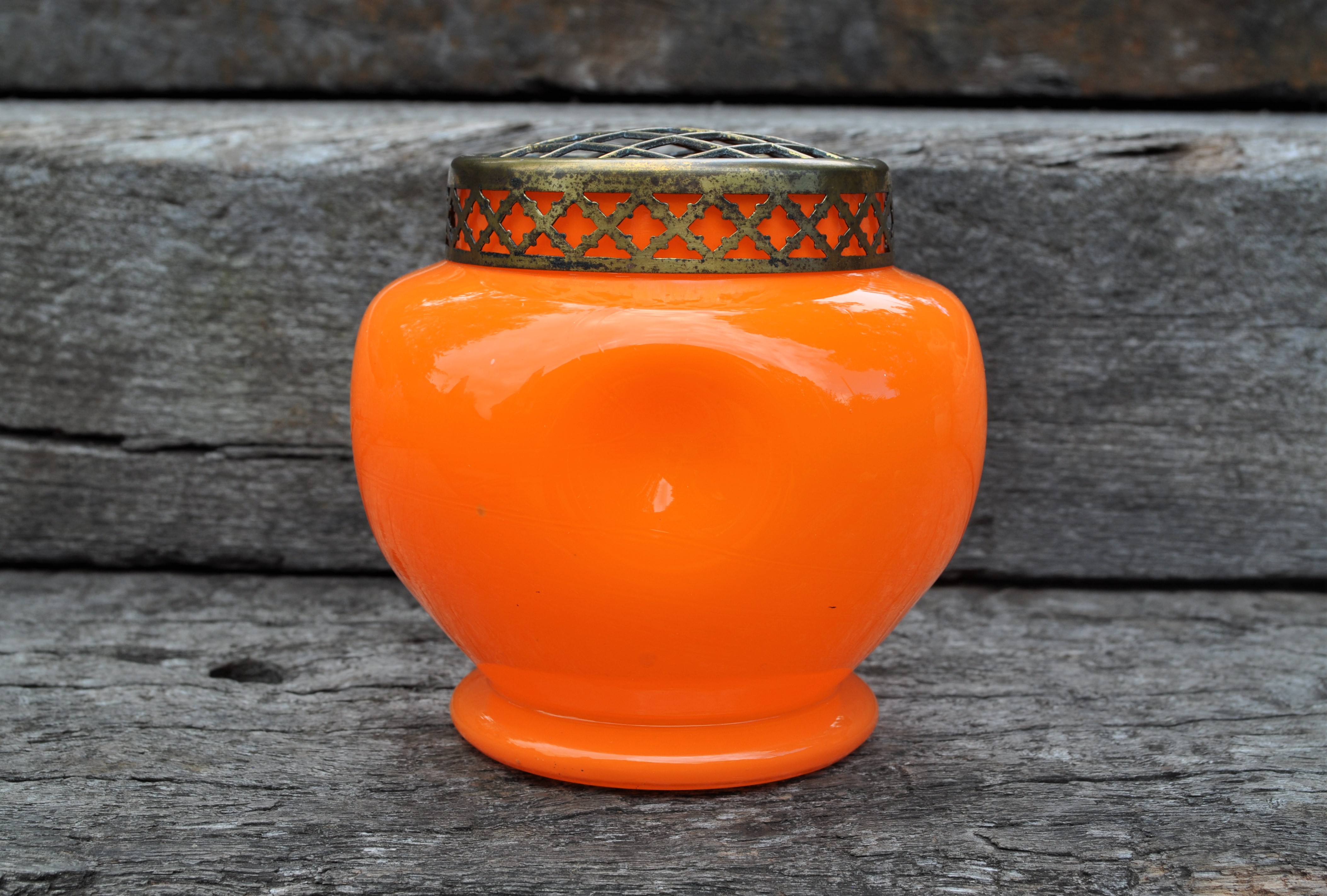 Art Deco Czech Orange Glass Rose Bowl