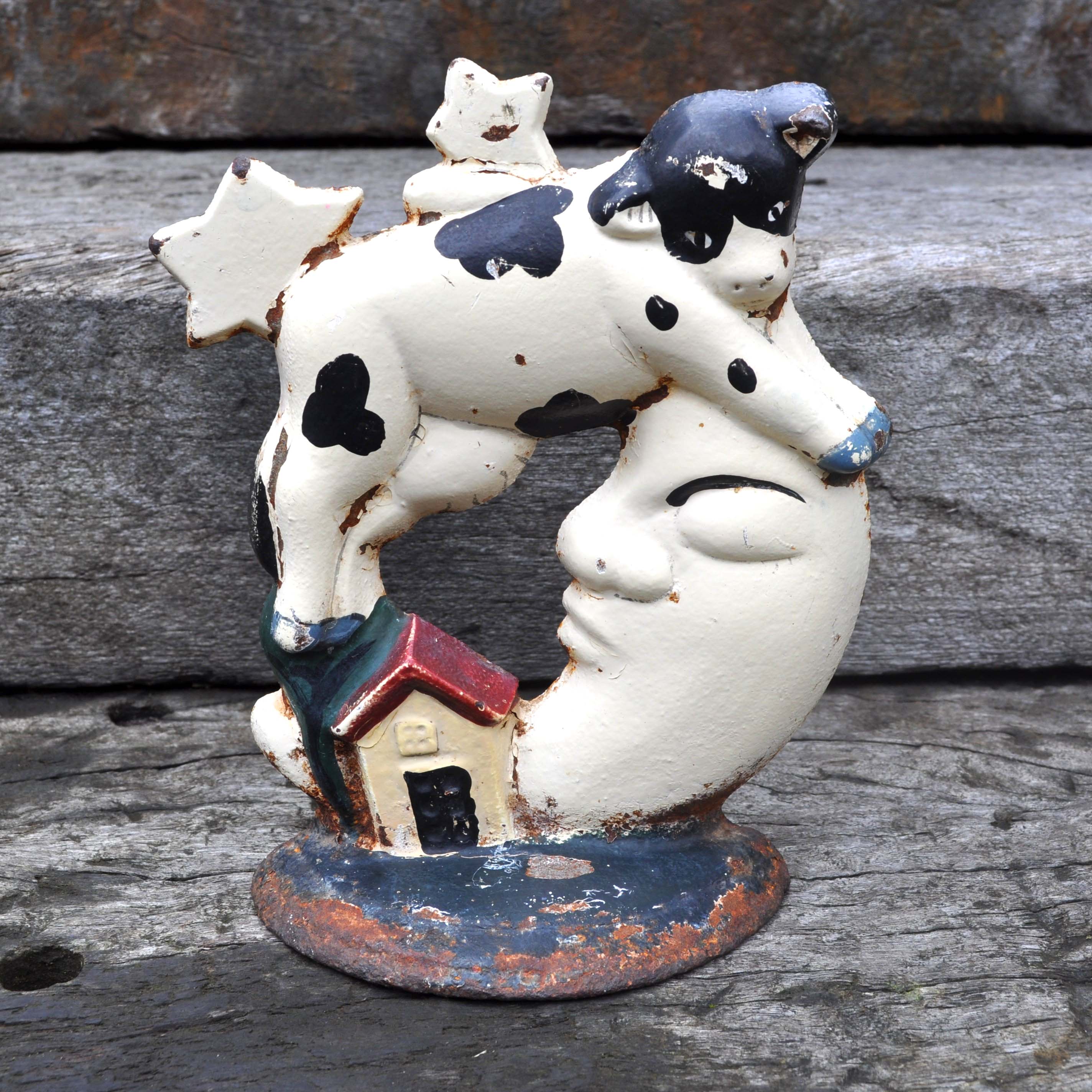 Vintage Cast Iron Cow & Moon Doorstop