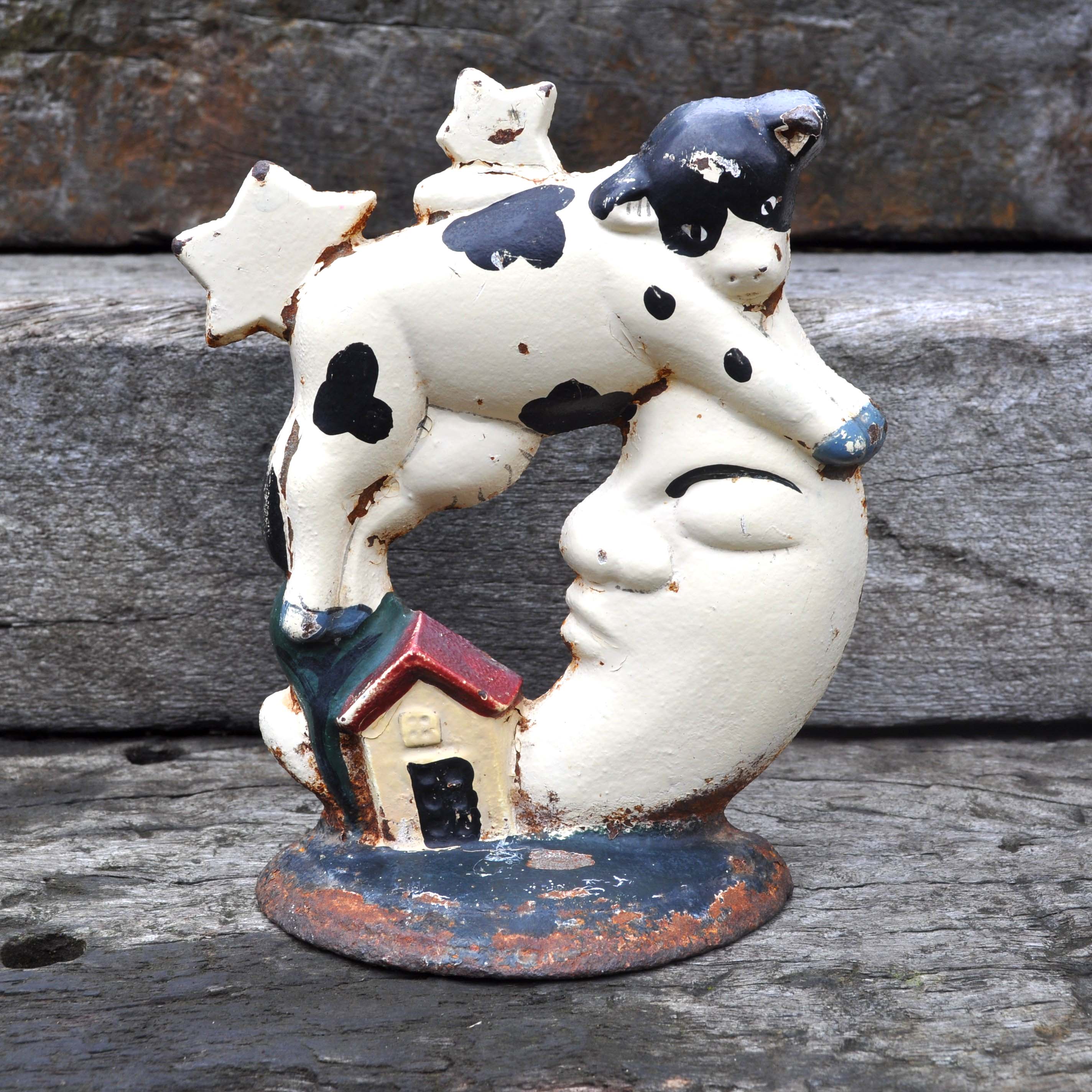 Vintage Cast Iron Cow & Moon Doorstop