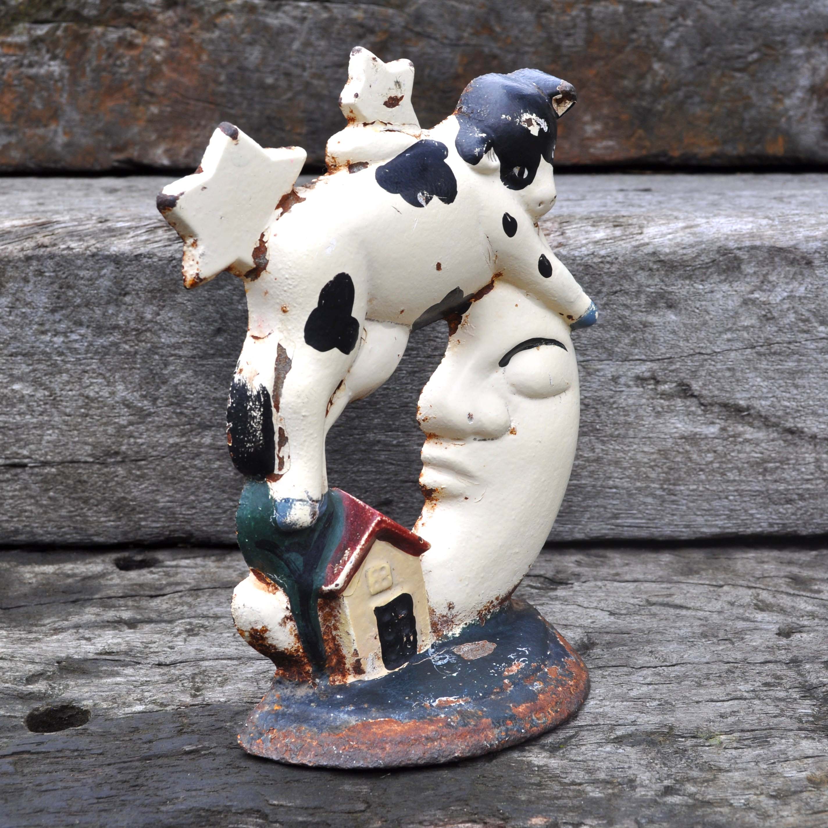 Vintage Cast Iron Cow & Moon Doorstop