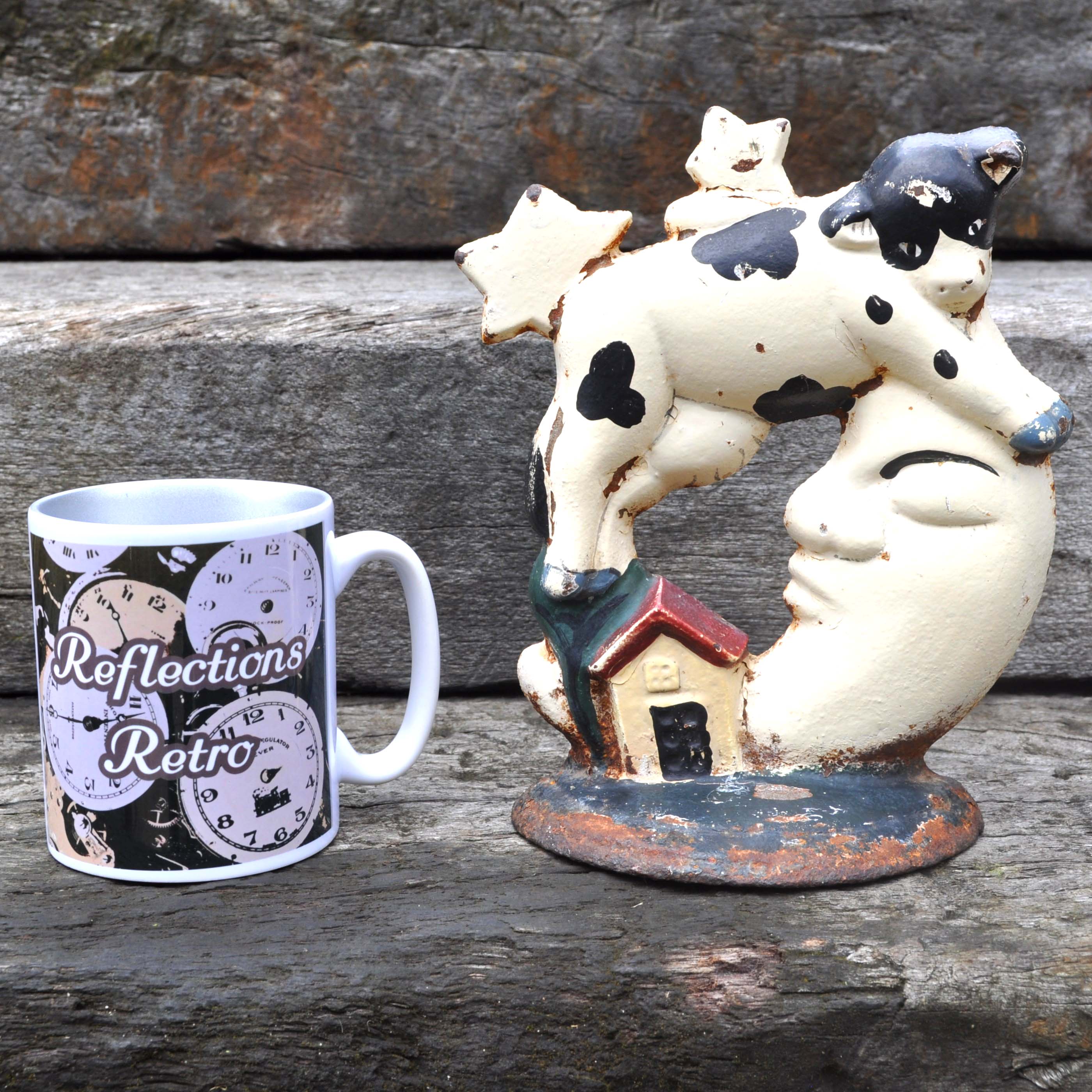 Vintage Cast Iron Cow & Moon Doorstop
