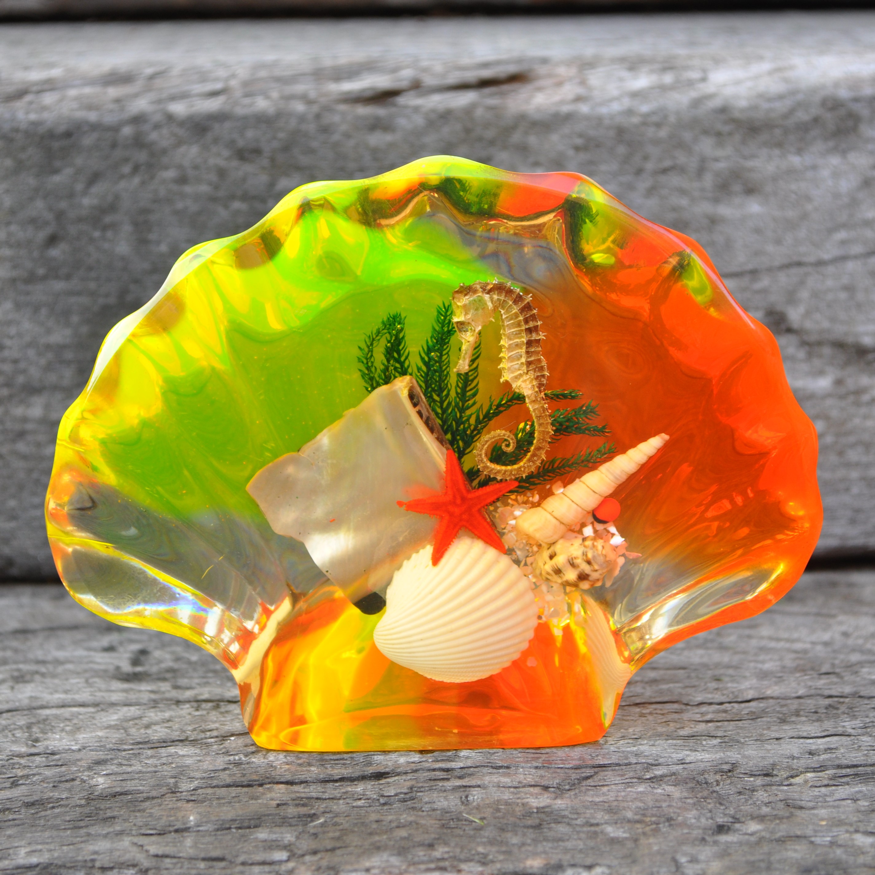 Lucite / Resin Shell and Sealife Sculpture