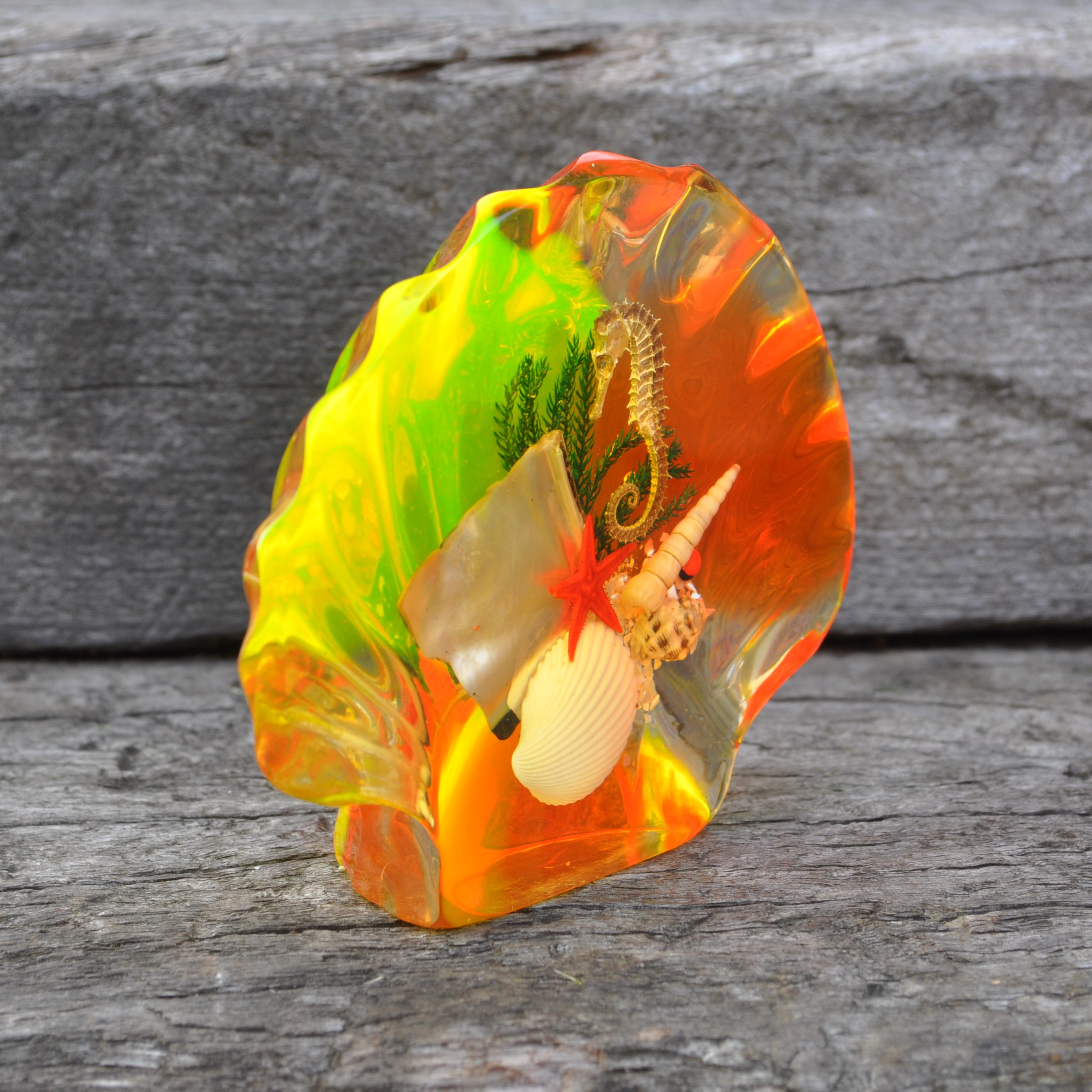 Lucite / Resin Shell and Sealife Sculpture