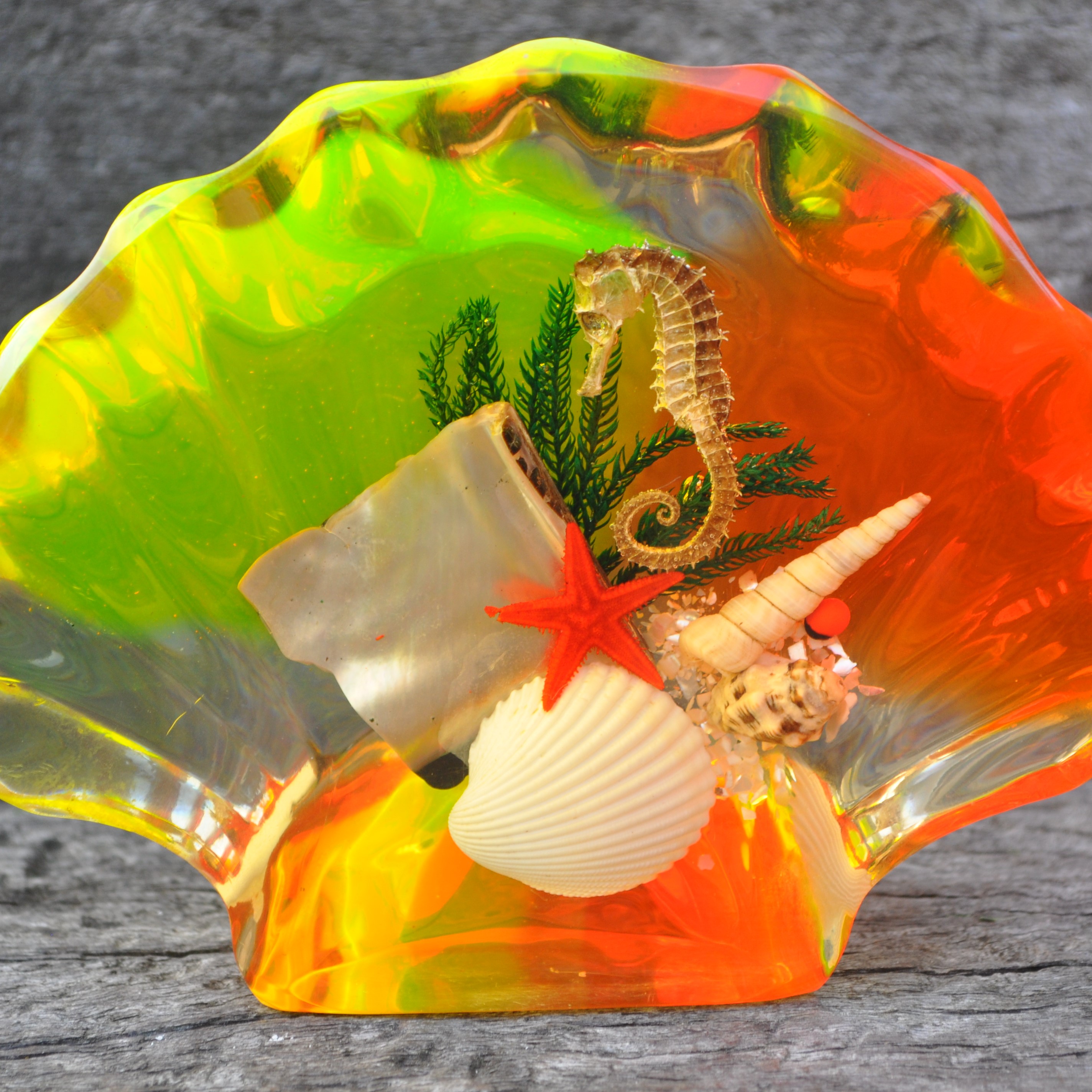 Lucite / Resin Shell and Sealife Sculpture