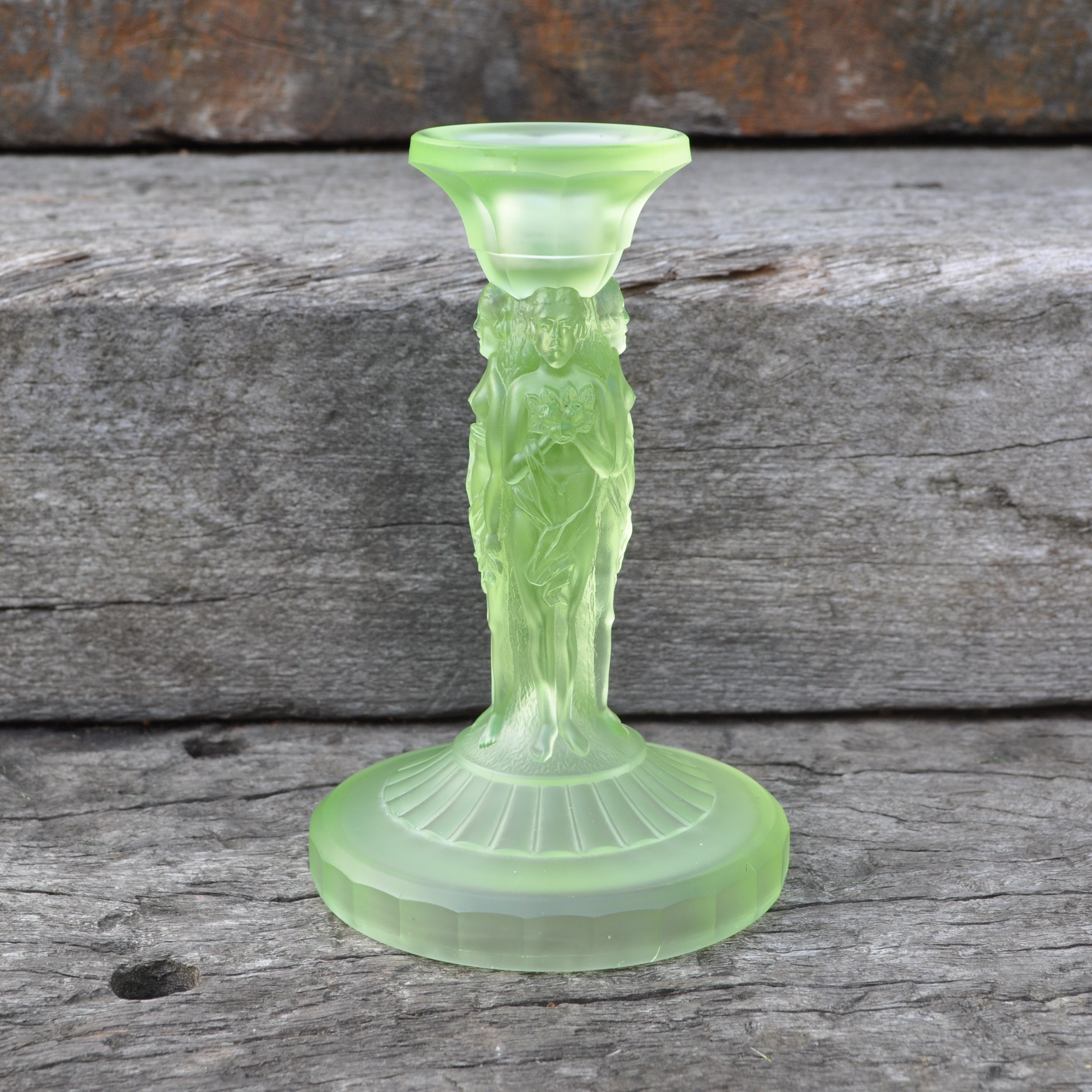 Art Deco Schweig, Muller & Co Uranium Glass Candlestick