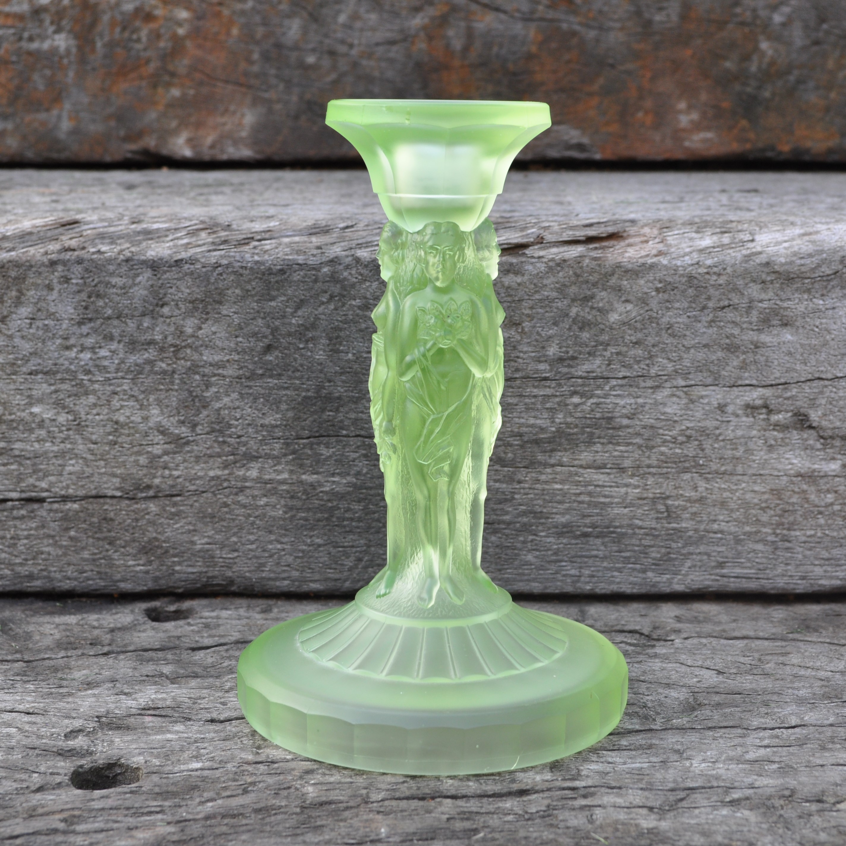 Art Deco Schweig, Muller & Co Uranium Glass Candlestick