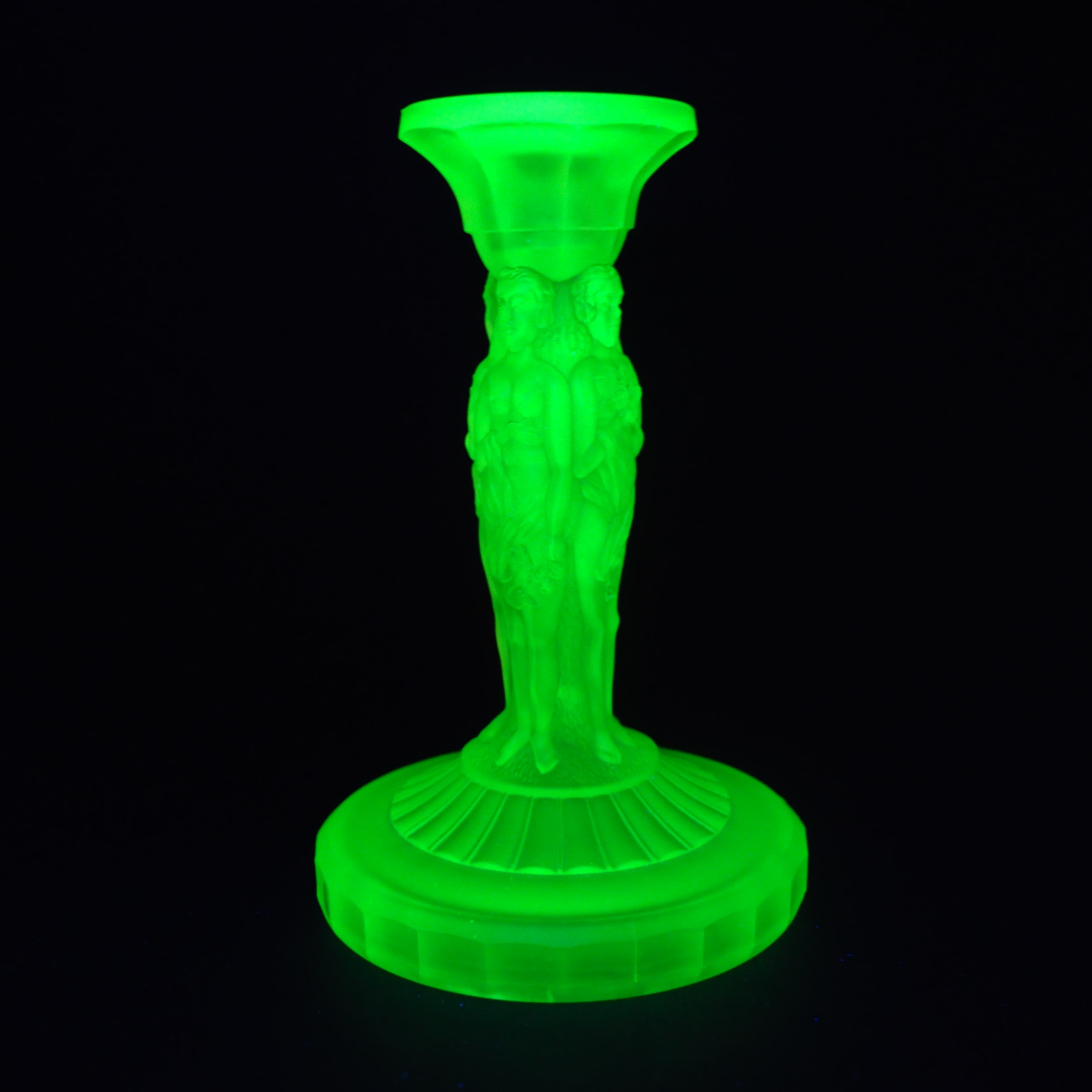 Art Deco Schweig, Muller & Co Uranium Glass Candlestick