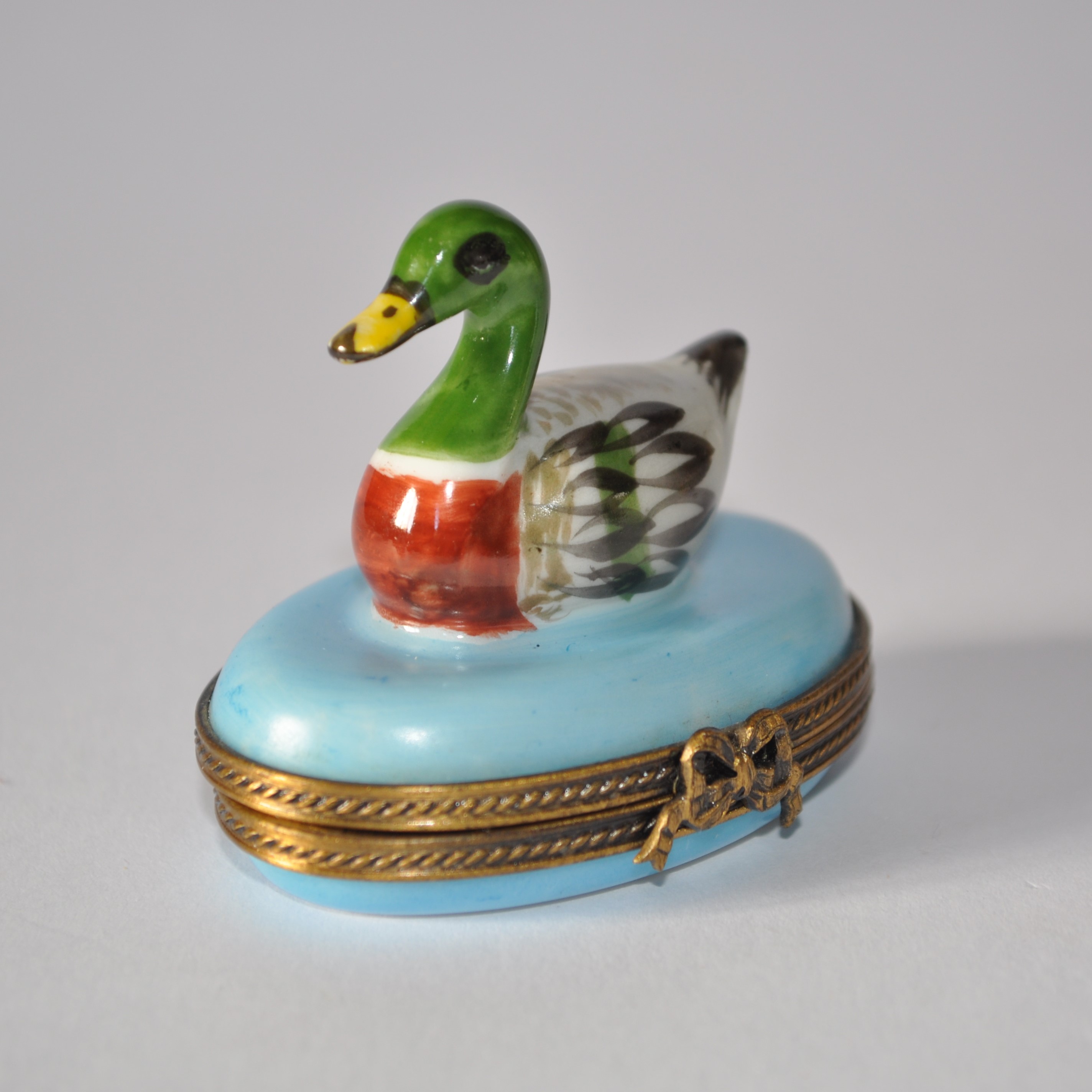 Vintage Limoges Porcelain Mallard Duck Trinket Box