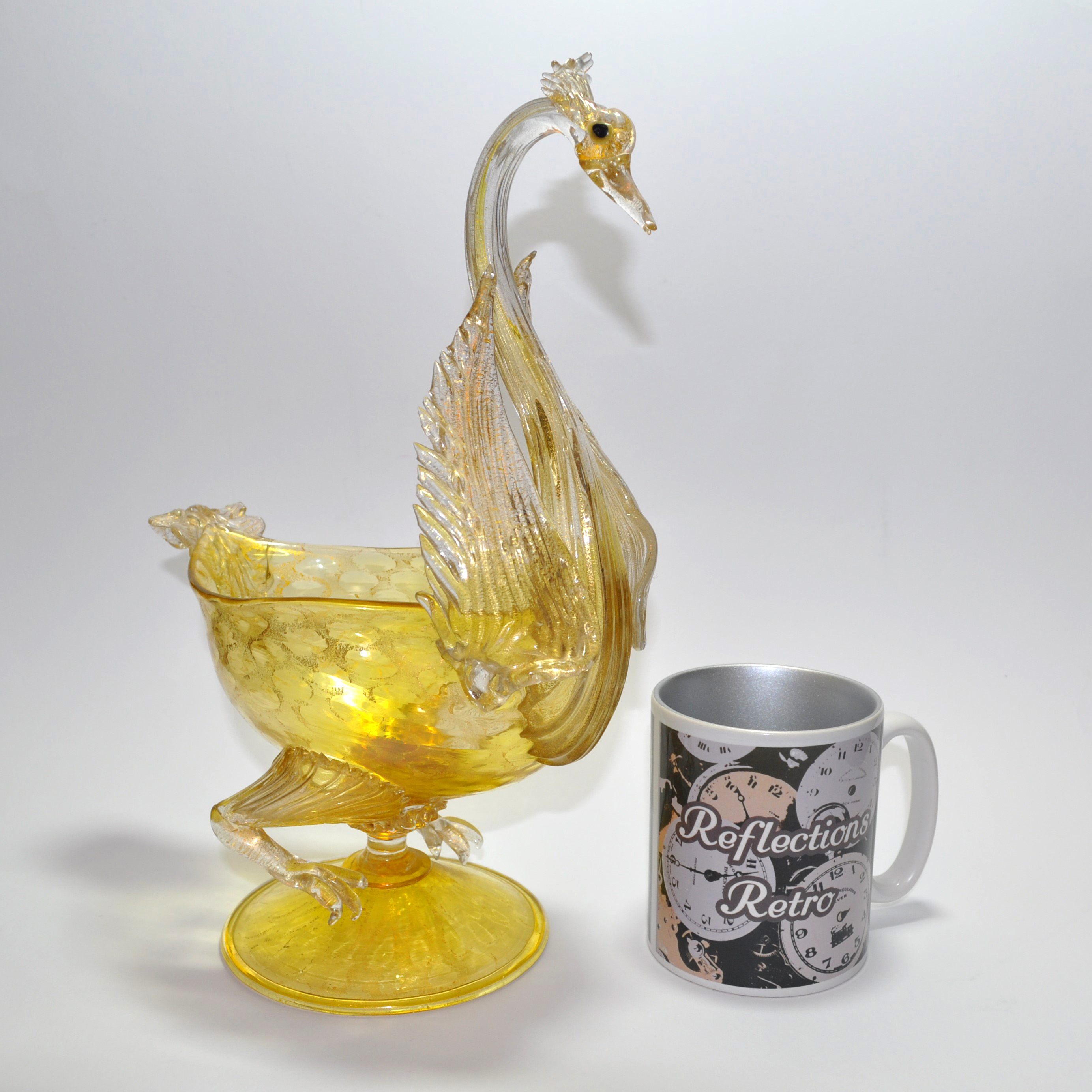 Vintage Murano Salviati Glass Swan Bowl in Gold Aventurine (Repaired)