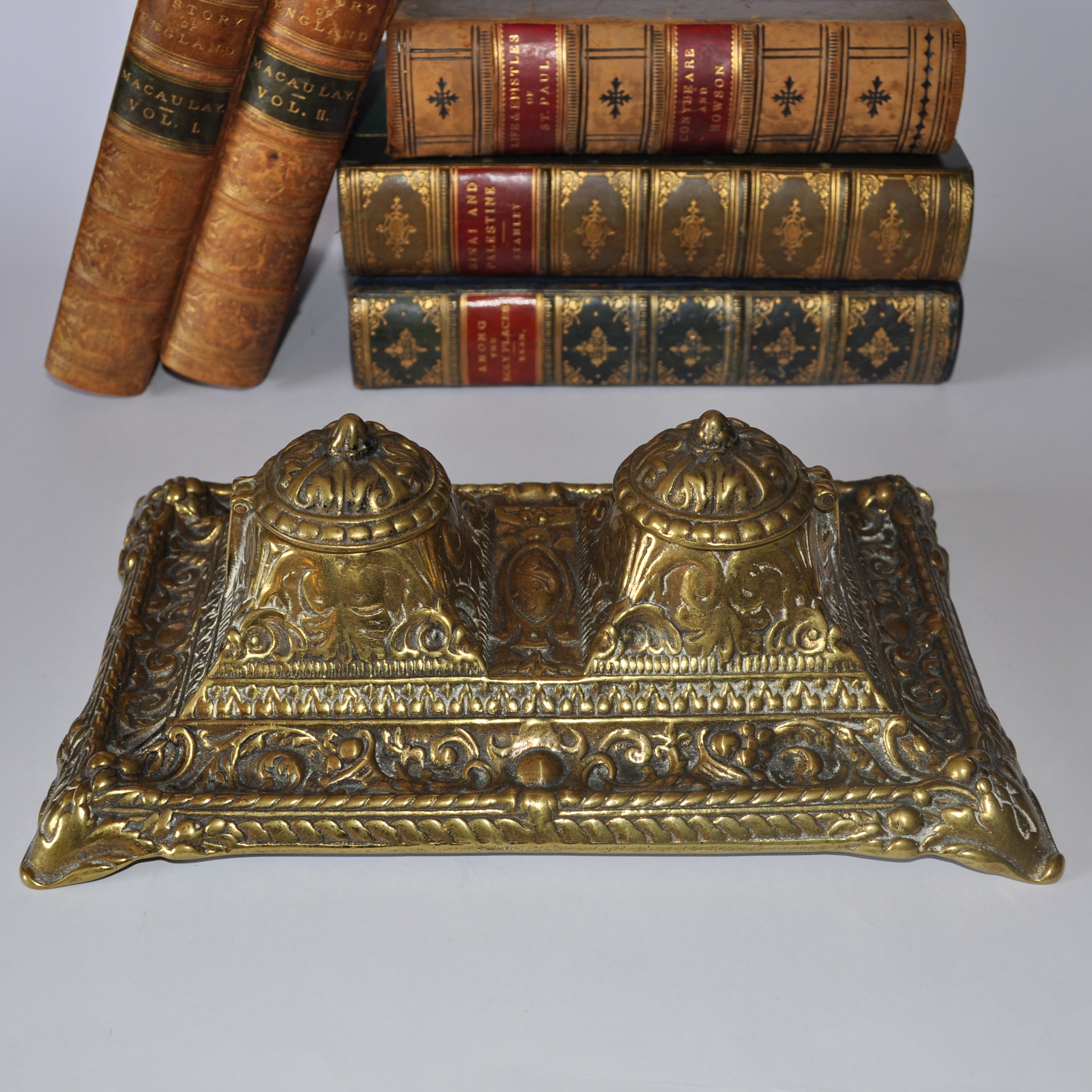 Vintage Brass Heavy Weight Double Inkwell