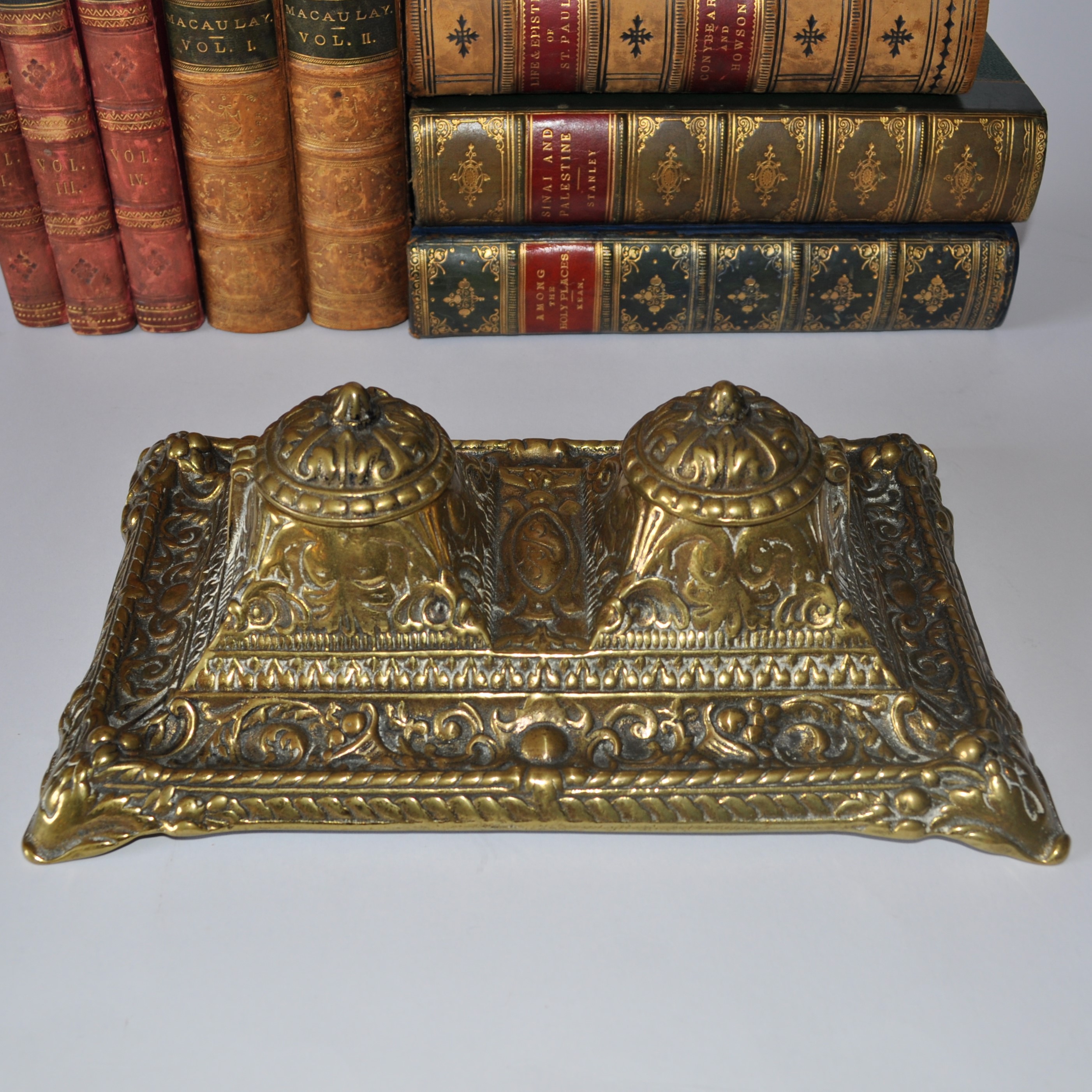 Vintage Brass Heavy Weight Double Inkwell