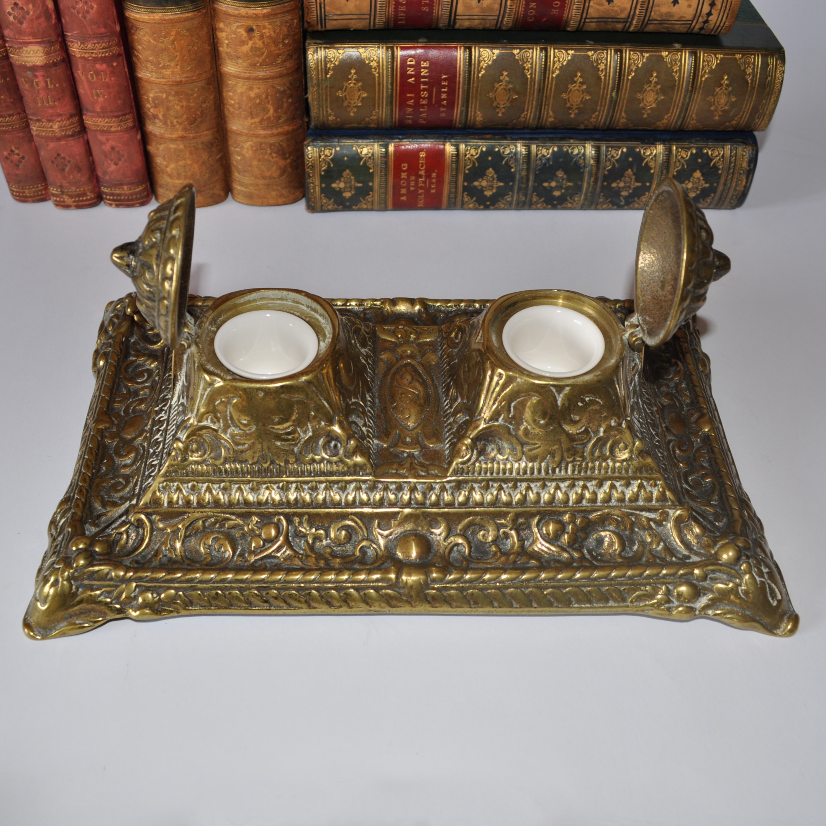 Vintage Brass Heavy Weight Double Inkwell