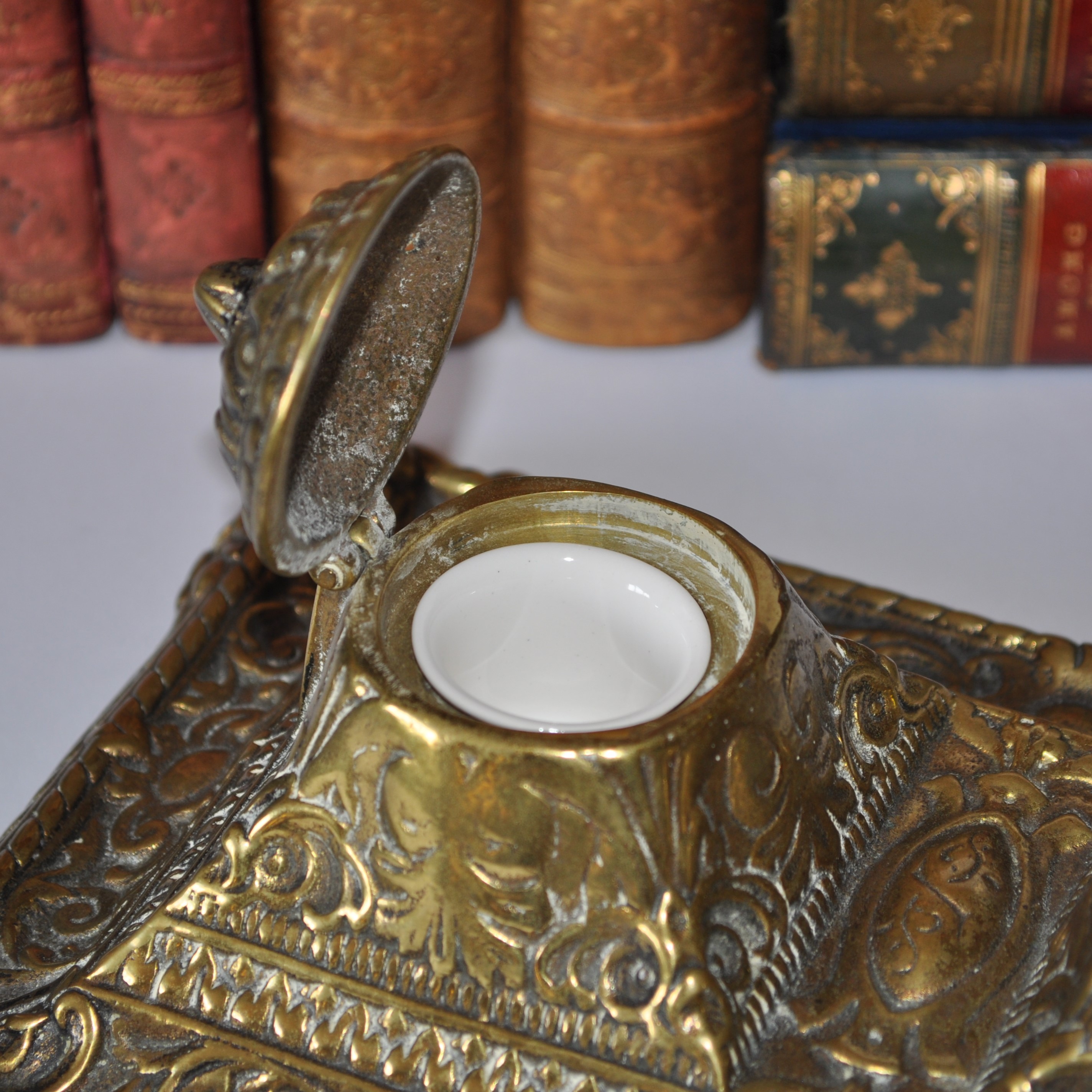 Vintage Brass Heavy Weight Double Inkwell