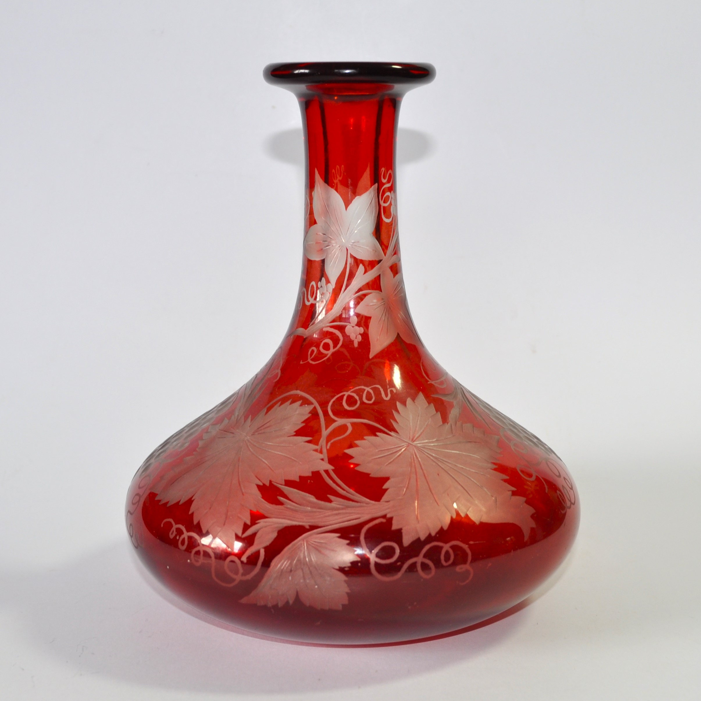 Antique Mells Ruby Red Cut To Clear Glass Decanter