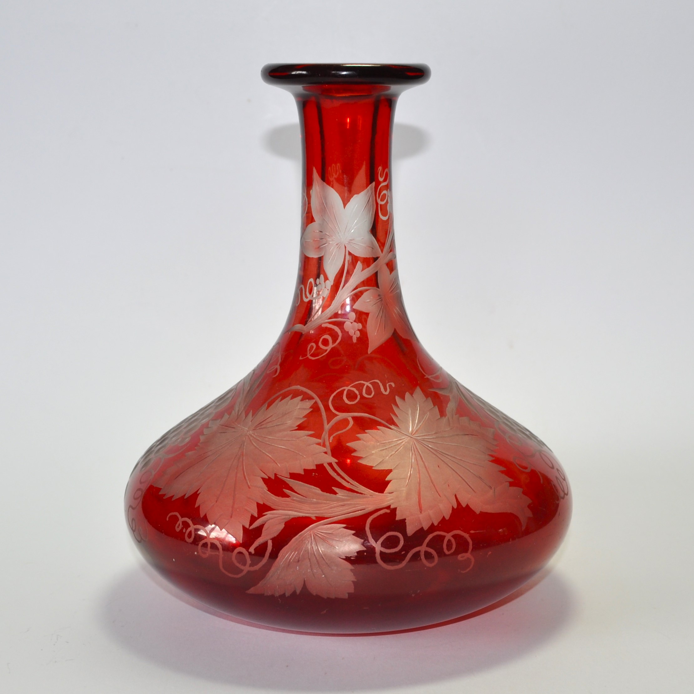 Antique Mells Ruby Red Cut To Clear Glass Decanter