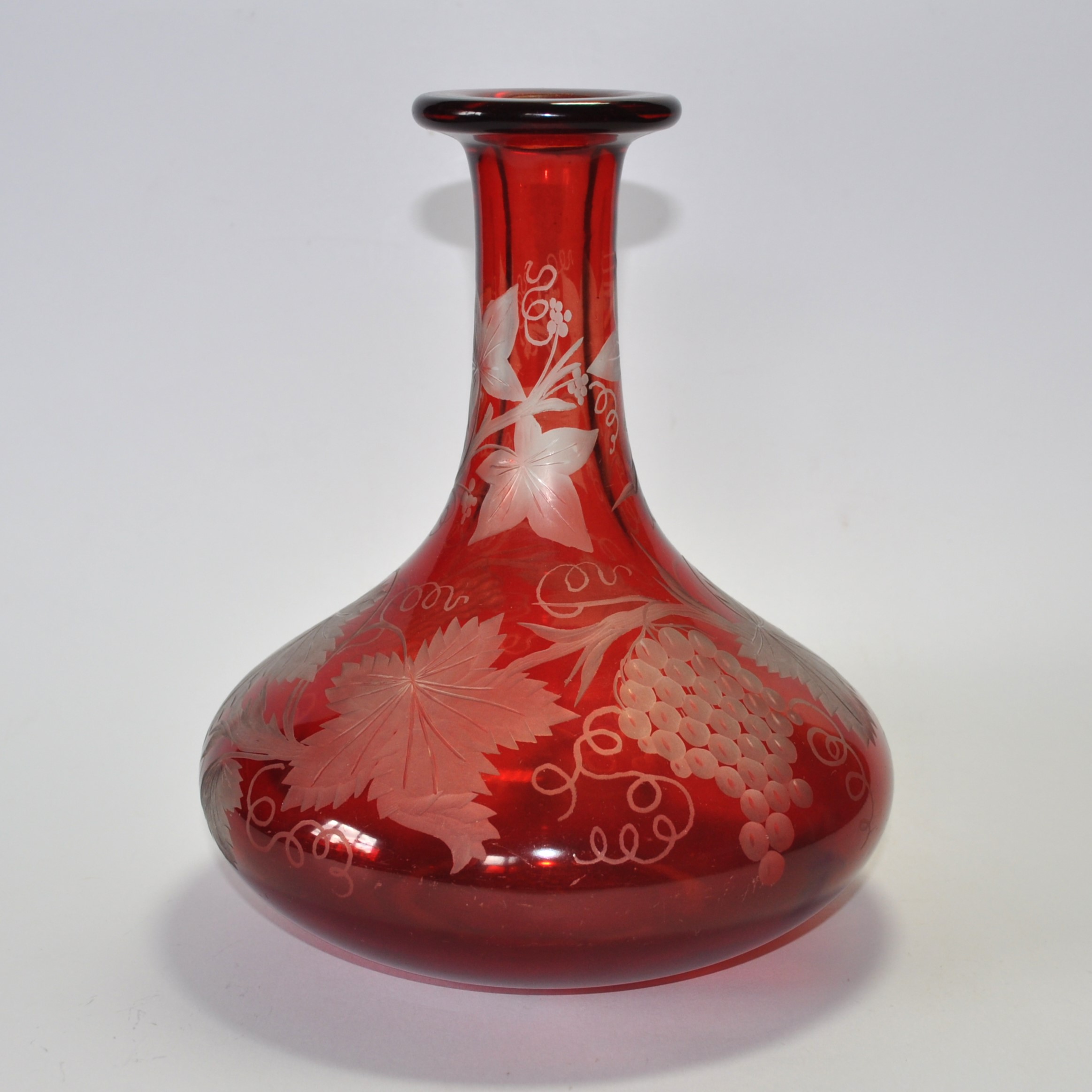 Antique Mells Ruby Red Cut To Clear Glass Decanter