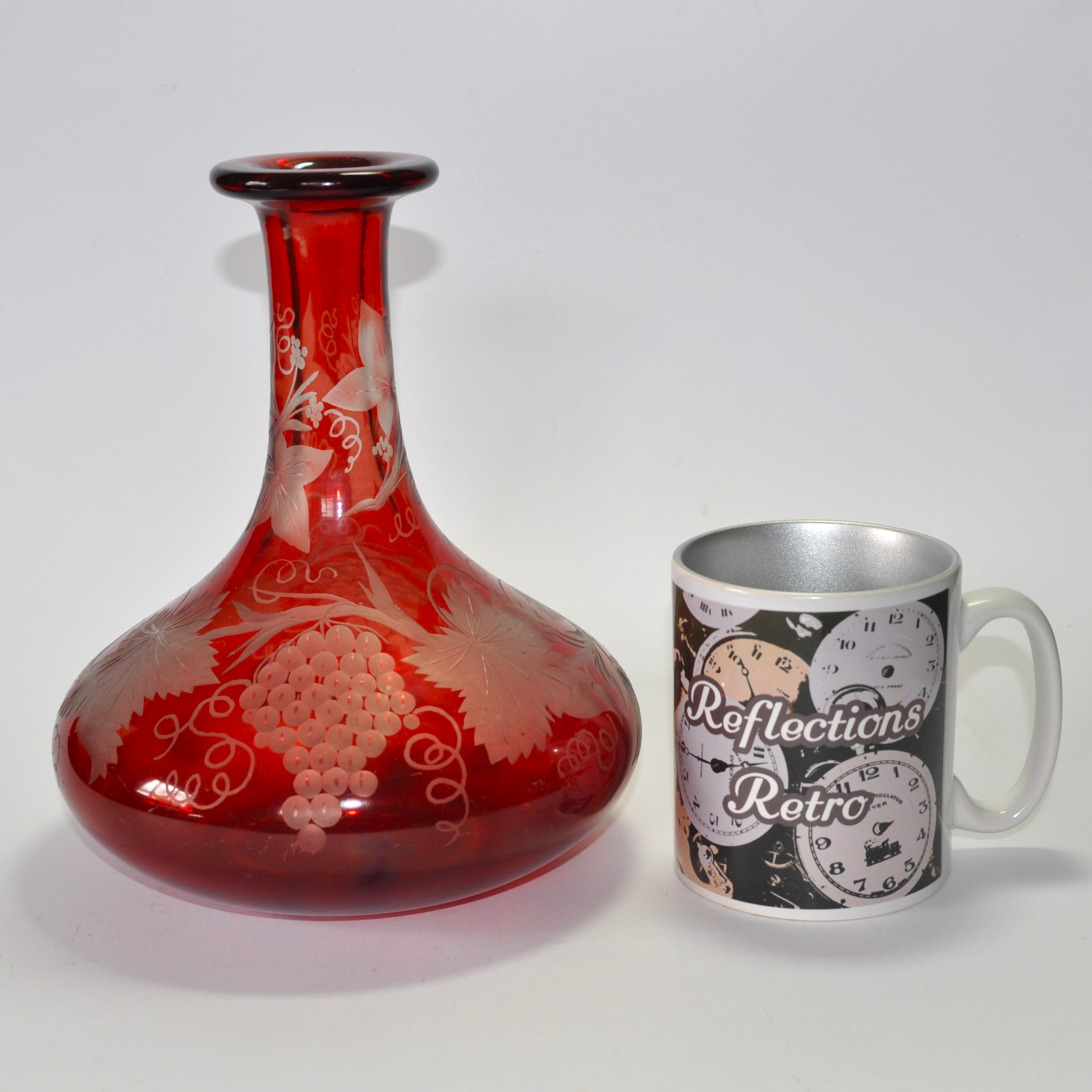 Antique Mells Ruby Red Cut To Clear Glass Decanter