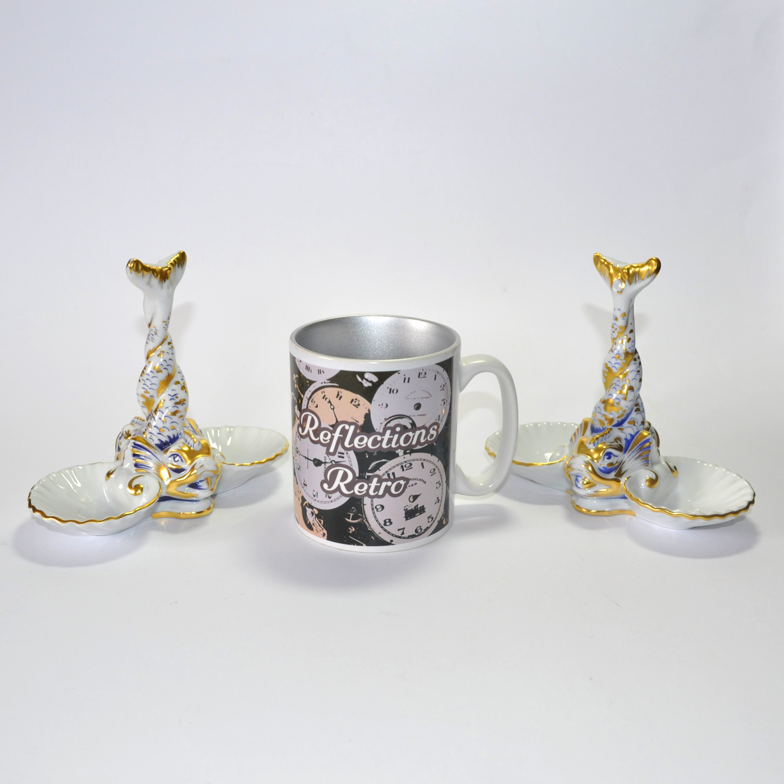 Vintage Pair of Vista Alegre Porcelain Entwined Fish Salt Cellars