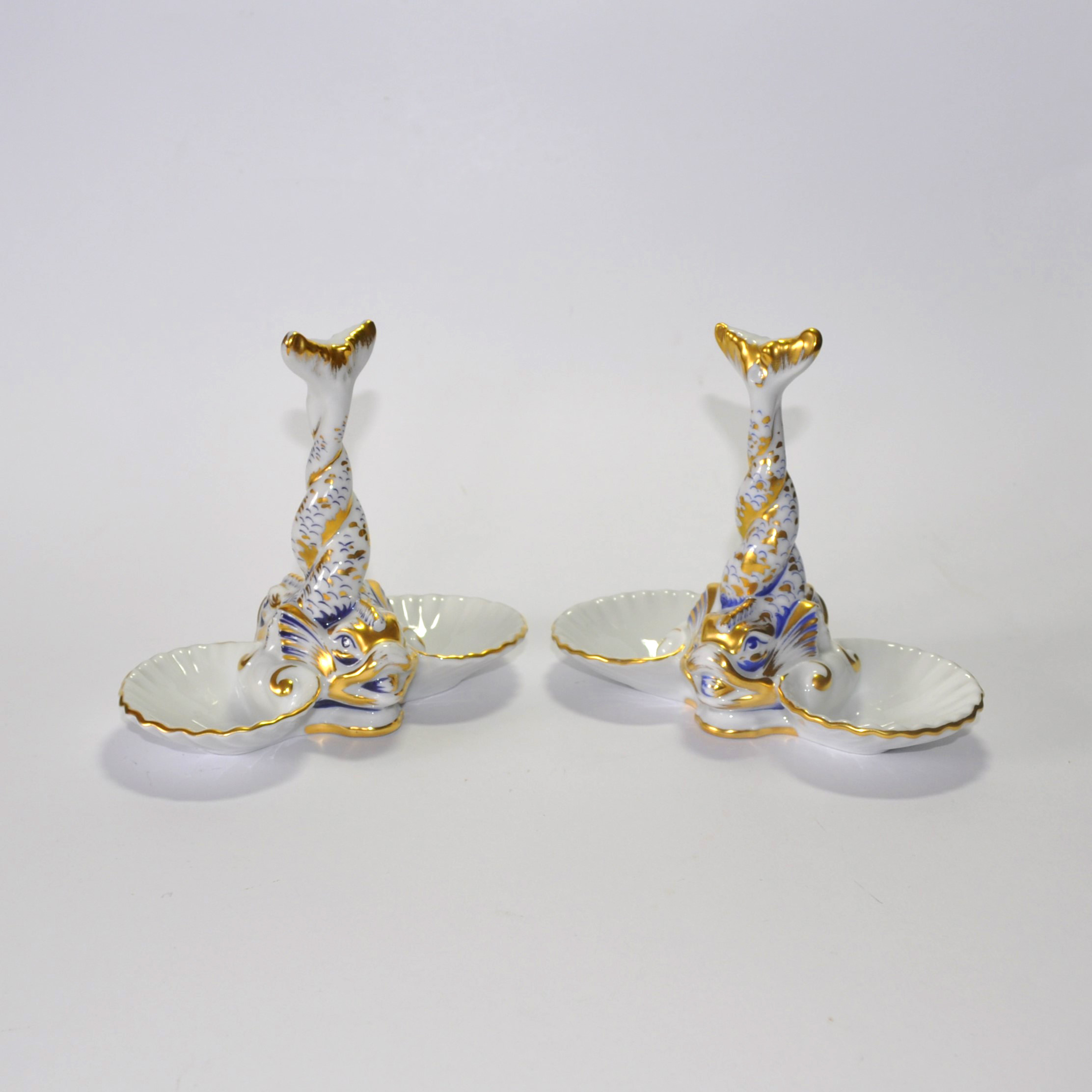 Vintage Pair of Vista Alegre Porcelain Entwined Fish Salt Cellars