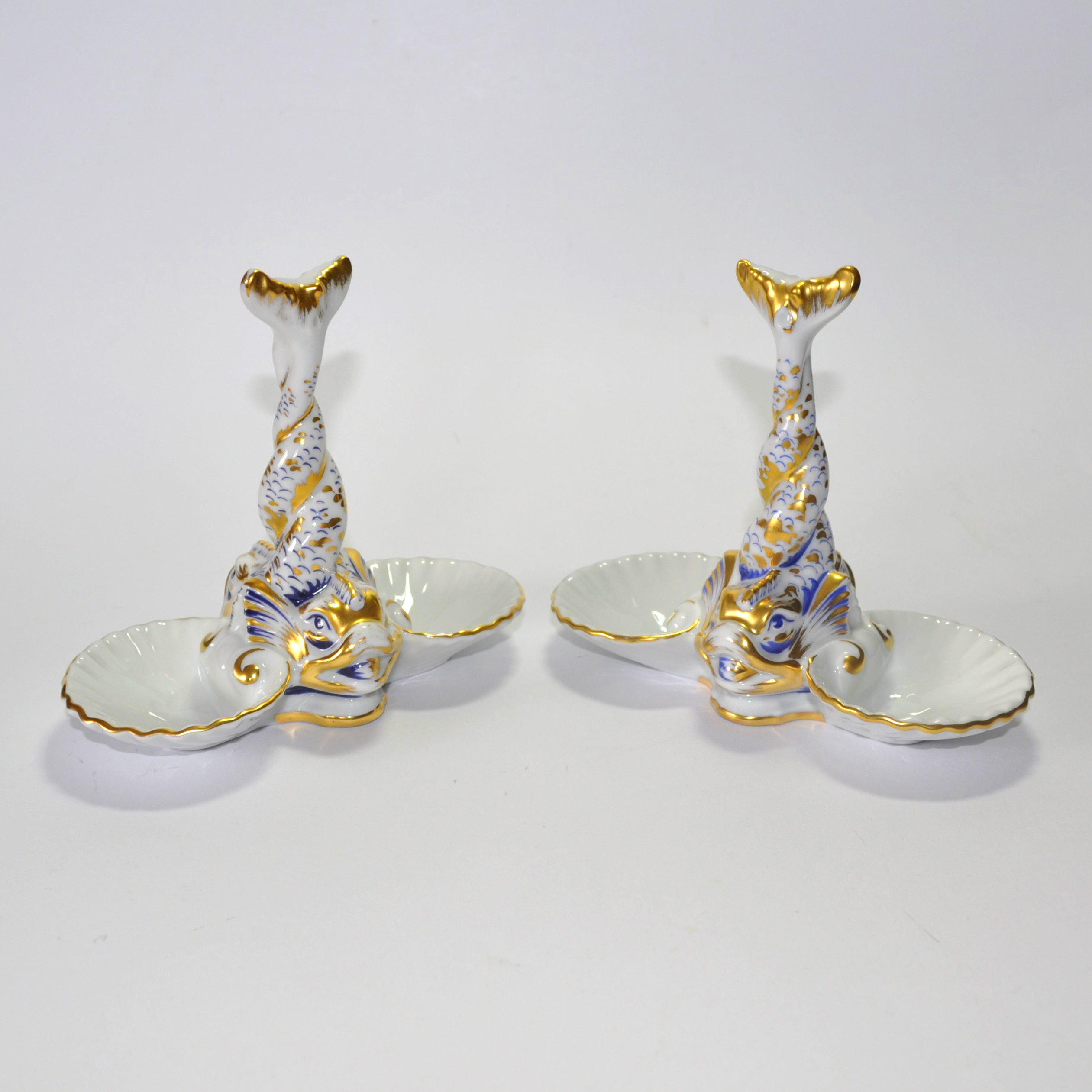 Vintage Pair of Vista Alegre Porcelain Entwined Fish Salt Cellars