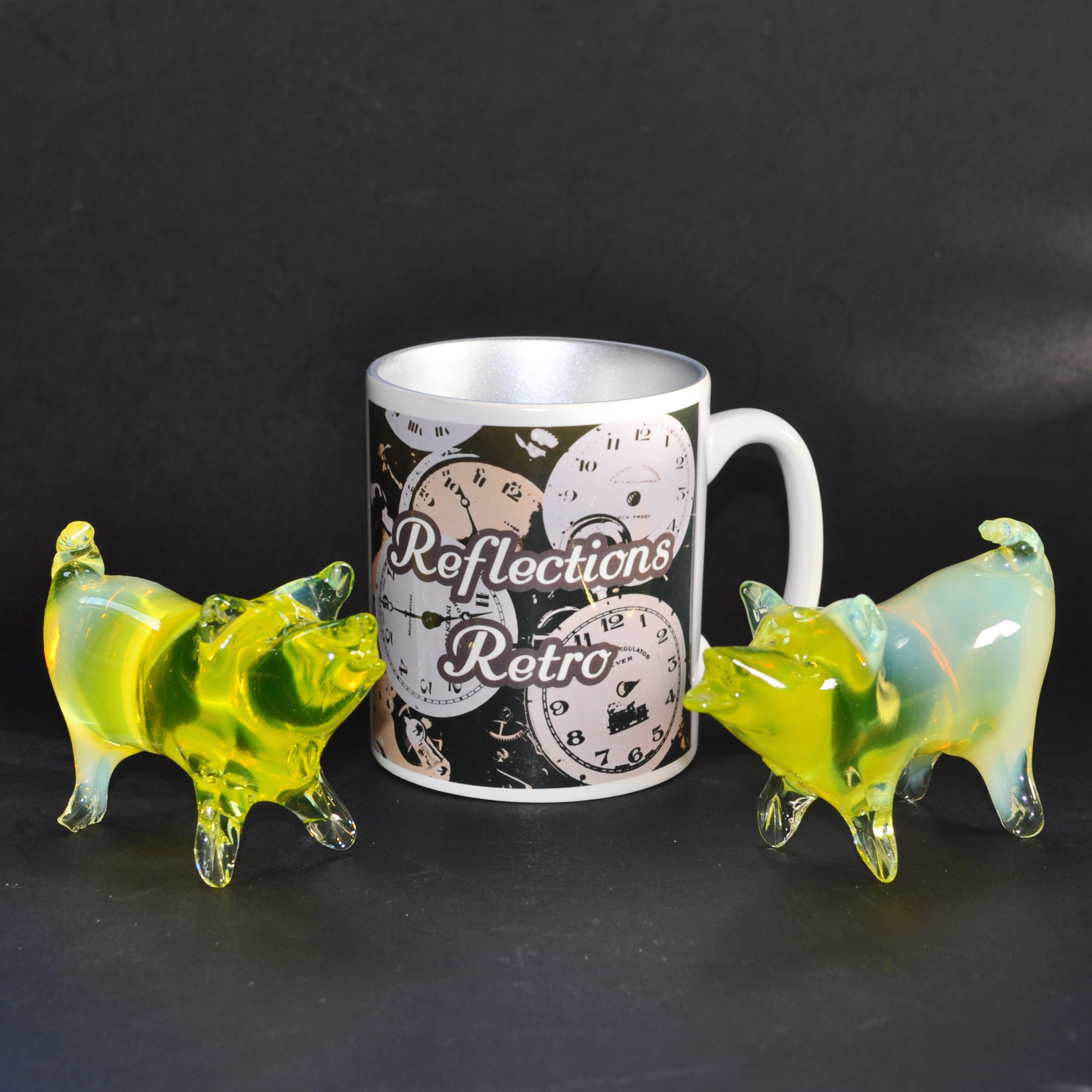 Antique Pair of Thomas Webb & Sons Uranium Glass Pigs