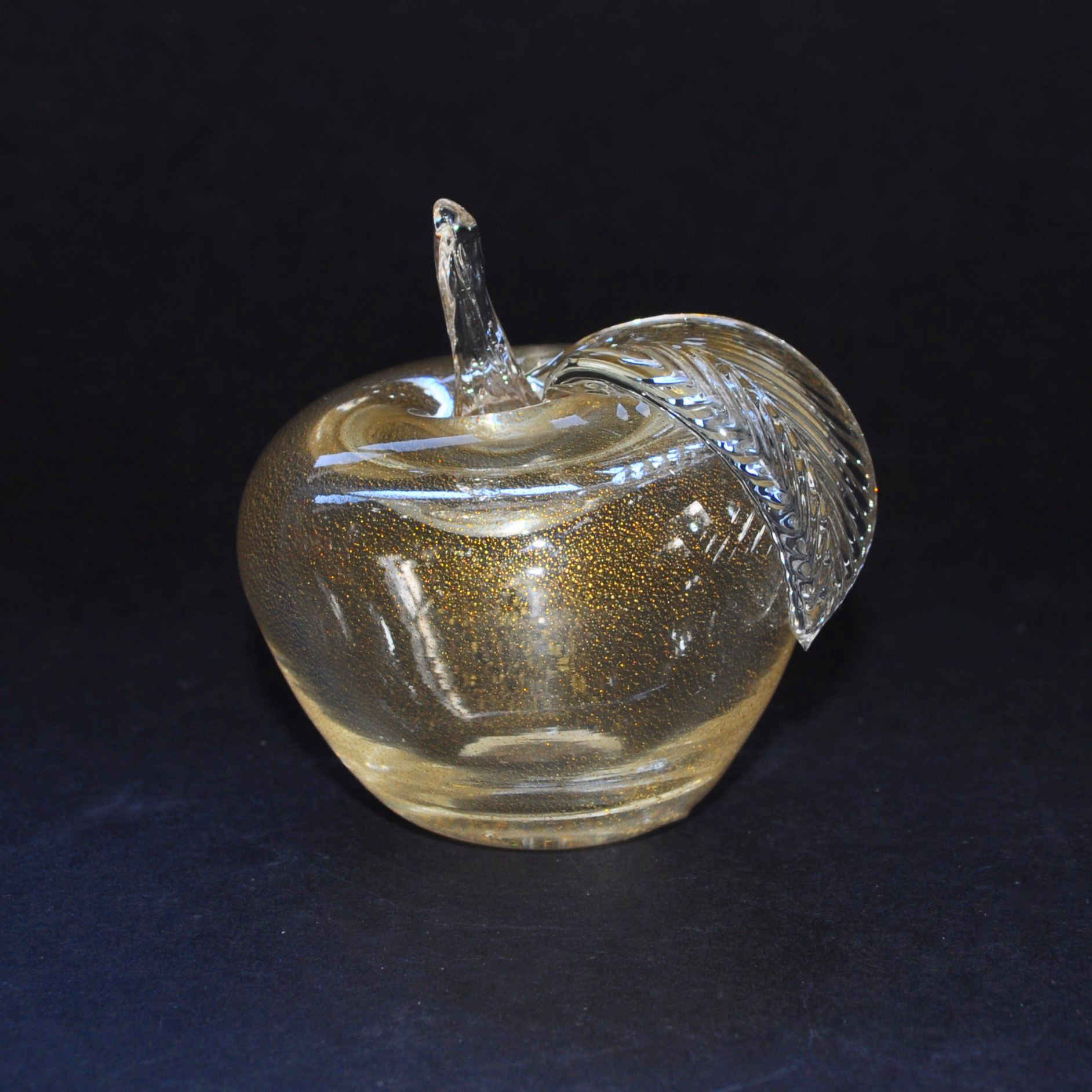 Vintage Murano Gold Aventurine Glass Apple
