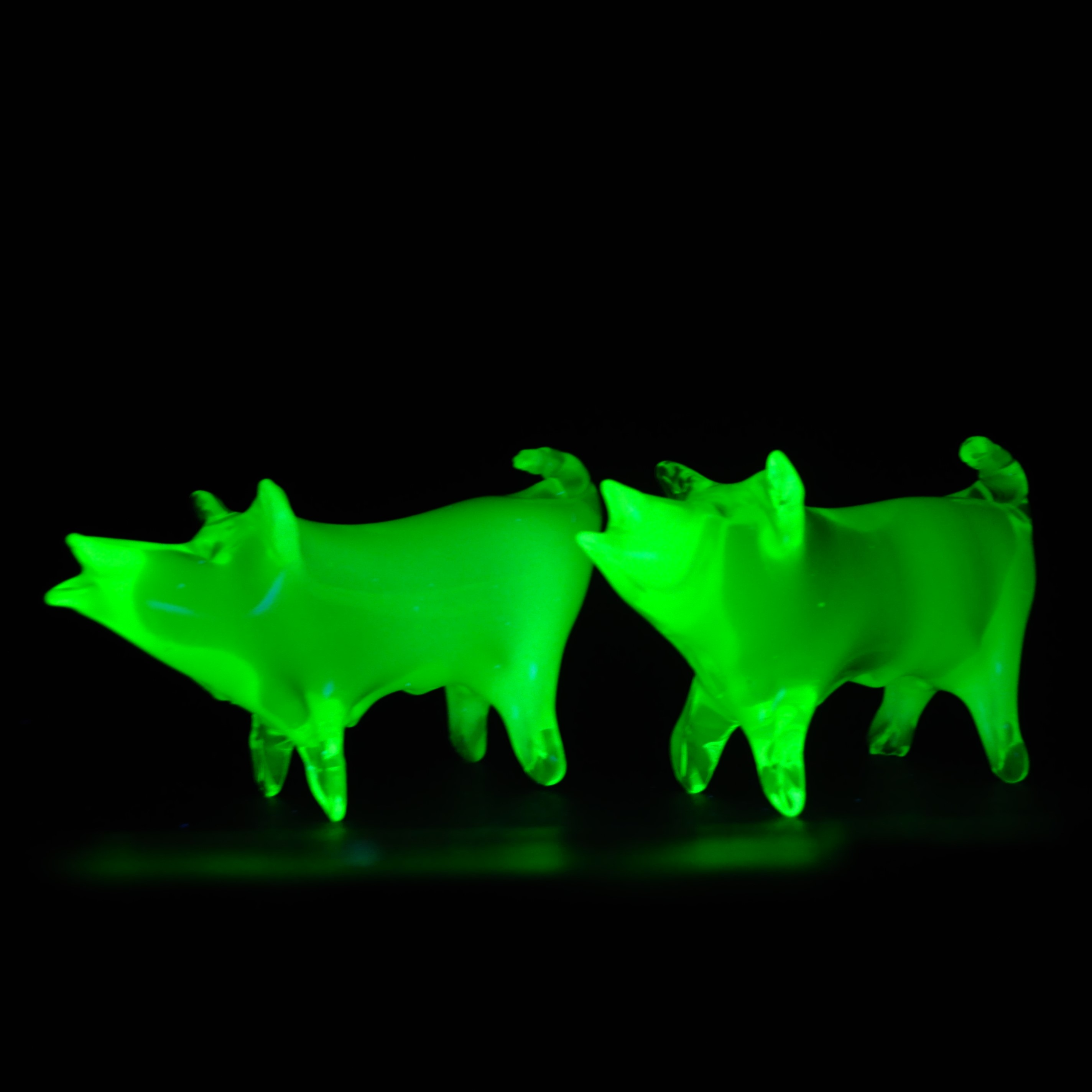 Antique Pair of Thomas Webb & Sons Uranium Glass Pigs