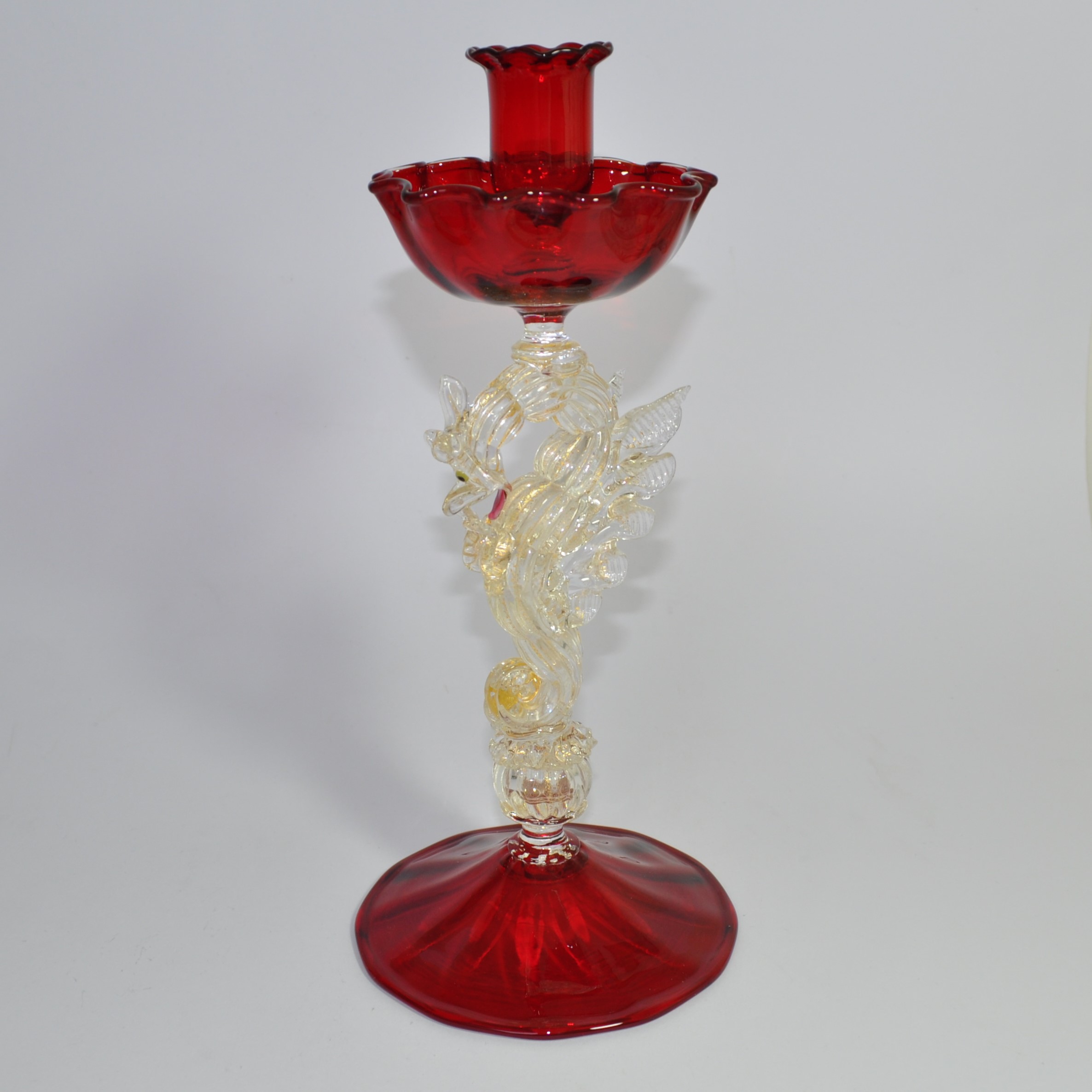 Vintage Pair of Murano Salviati Seahorse Glass Candlesticks
