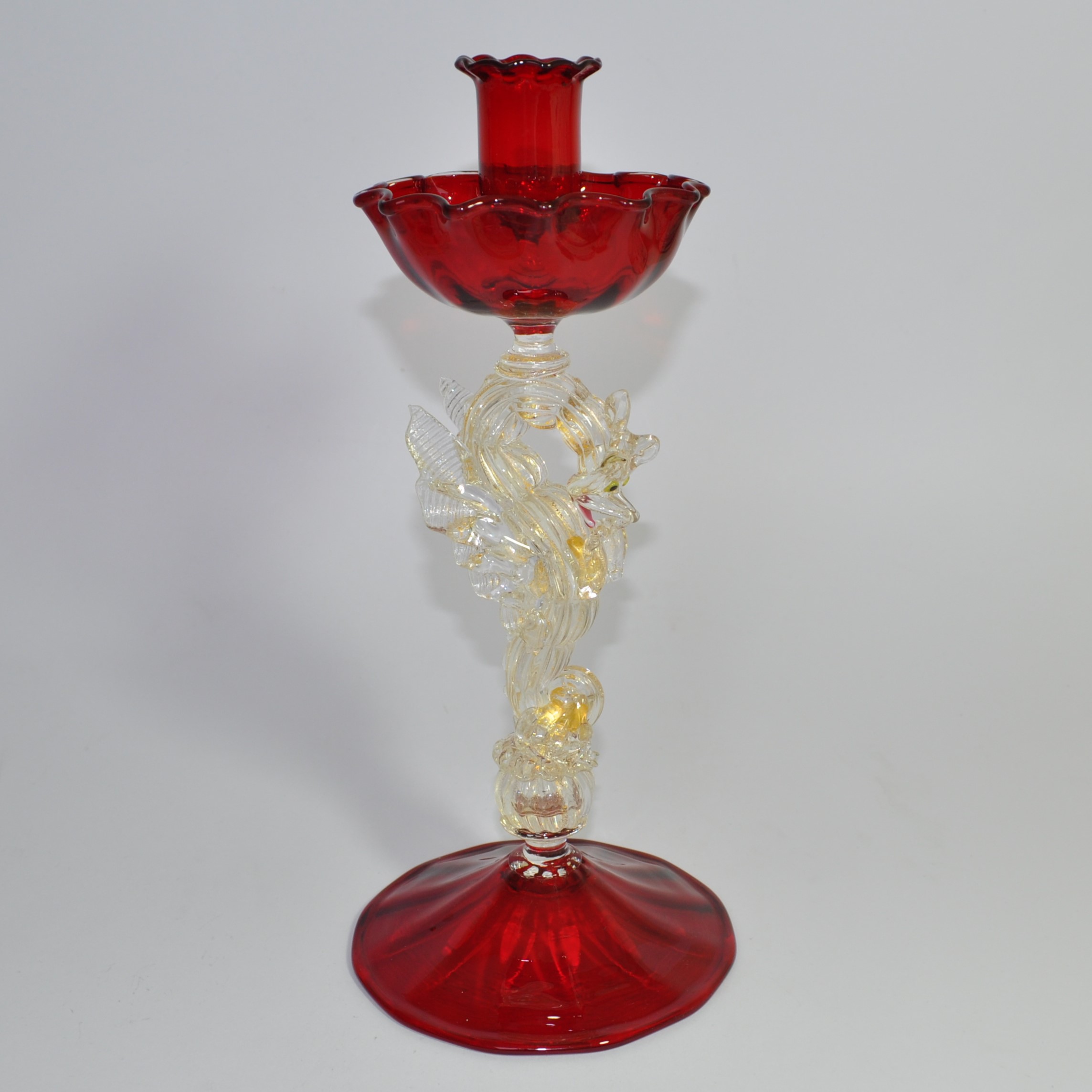 Vintage Pair of Murano Salviati Seahorse Glass Candlesticks