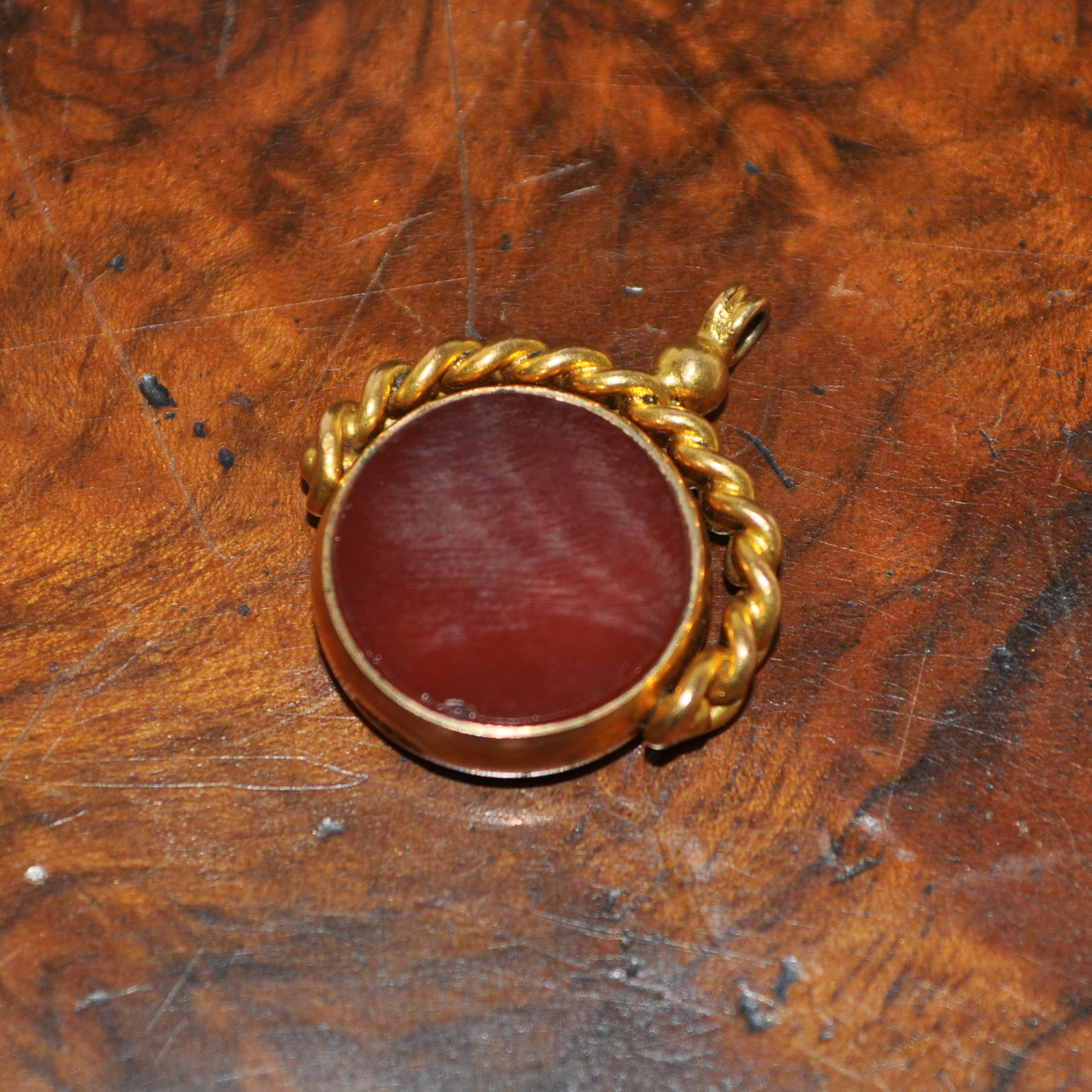 Antique Rolled Gold Bloodstone and Carnelian Swivel Fob