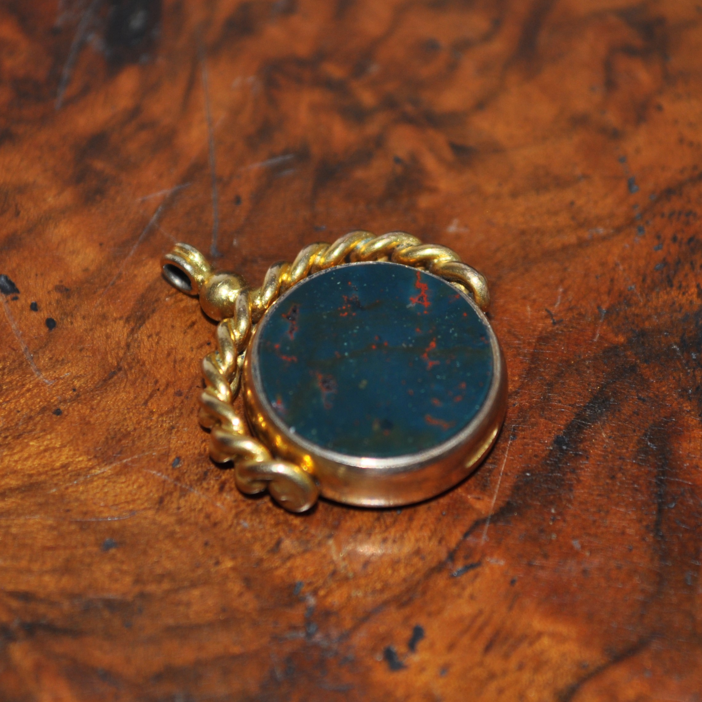 Antique Rolled Gold Bloodstone and Carnelian Swivel Fob