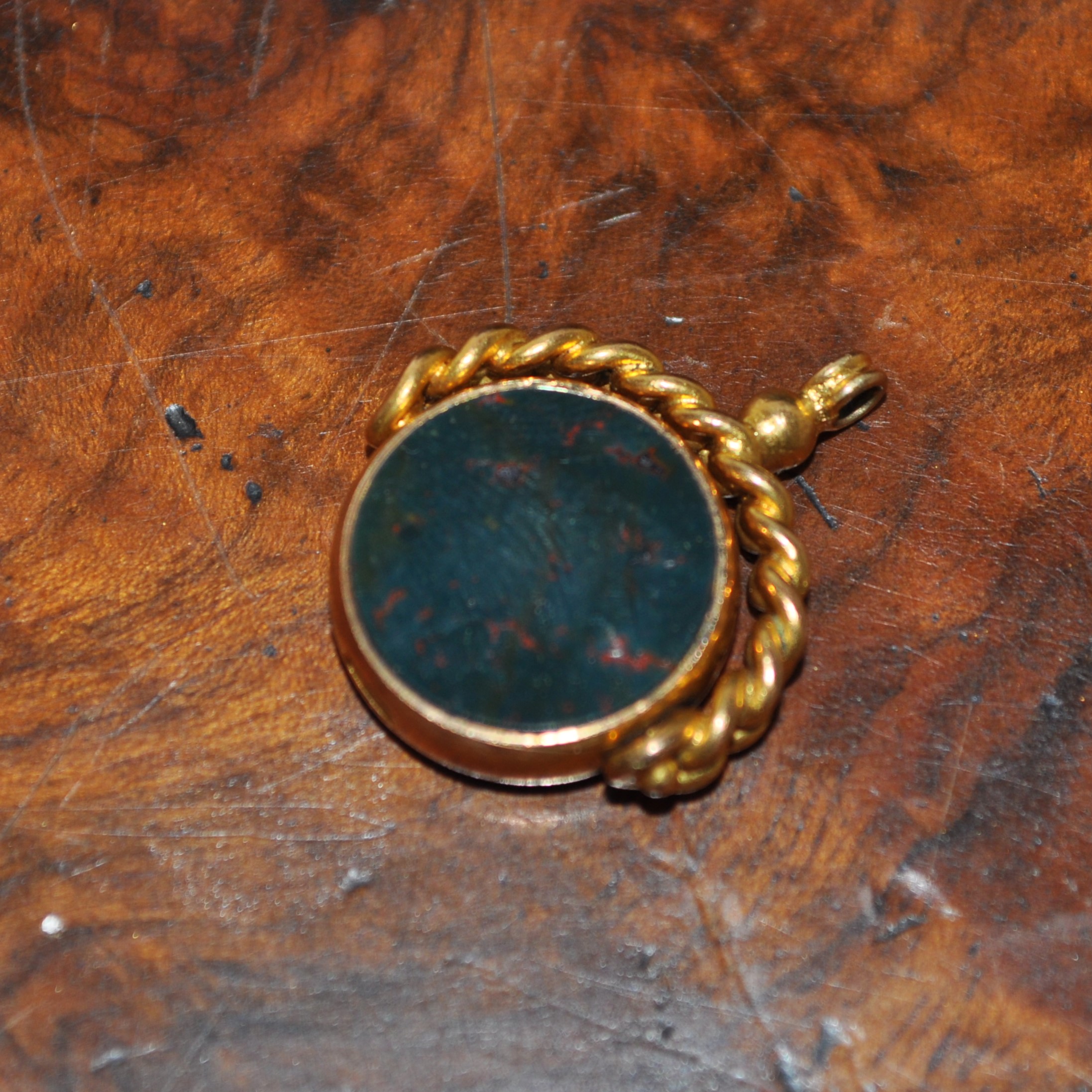 Antique Rolled Gold Bloodstone and Carnelian Swivel Fob