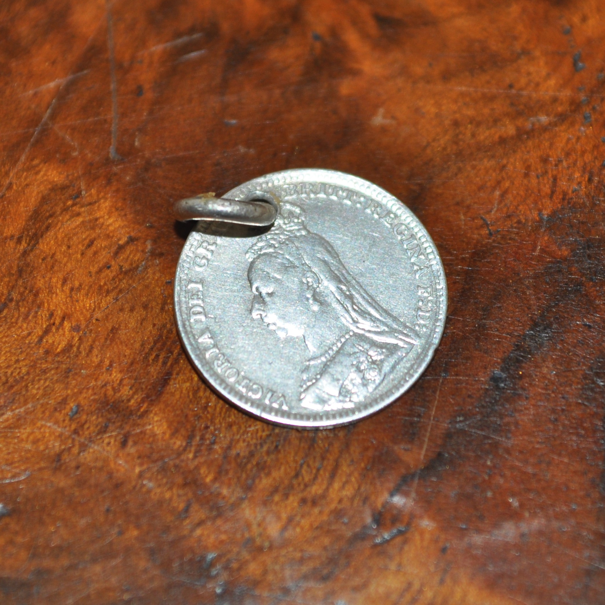 Antique Silver Charm "Pig" Sixpence Queen Victoria 