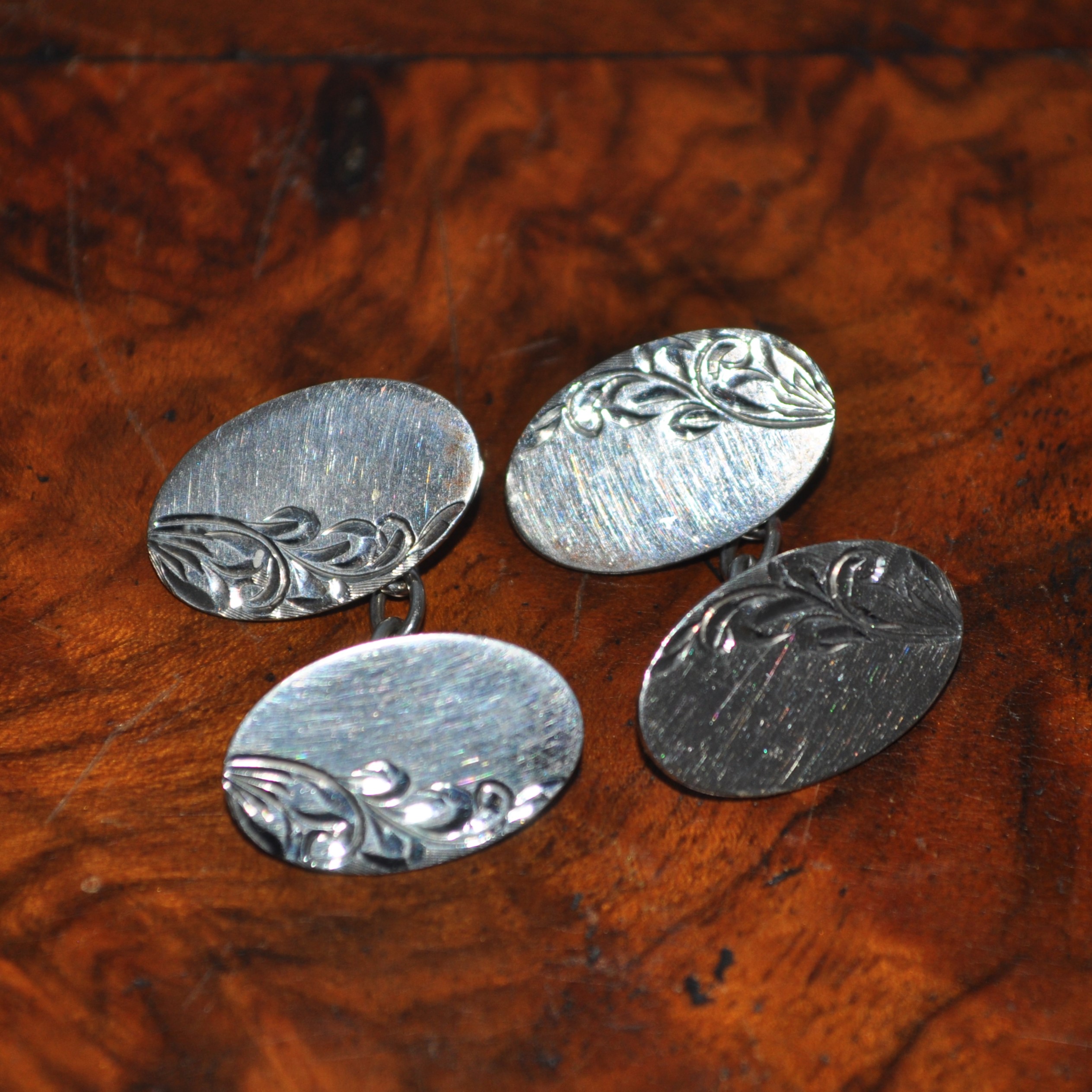 Vintage Sterling Silver Engraved Cufflinks