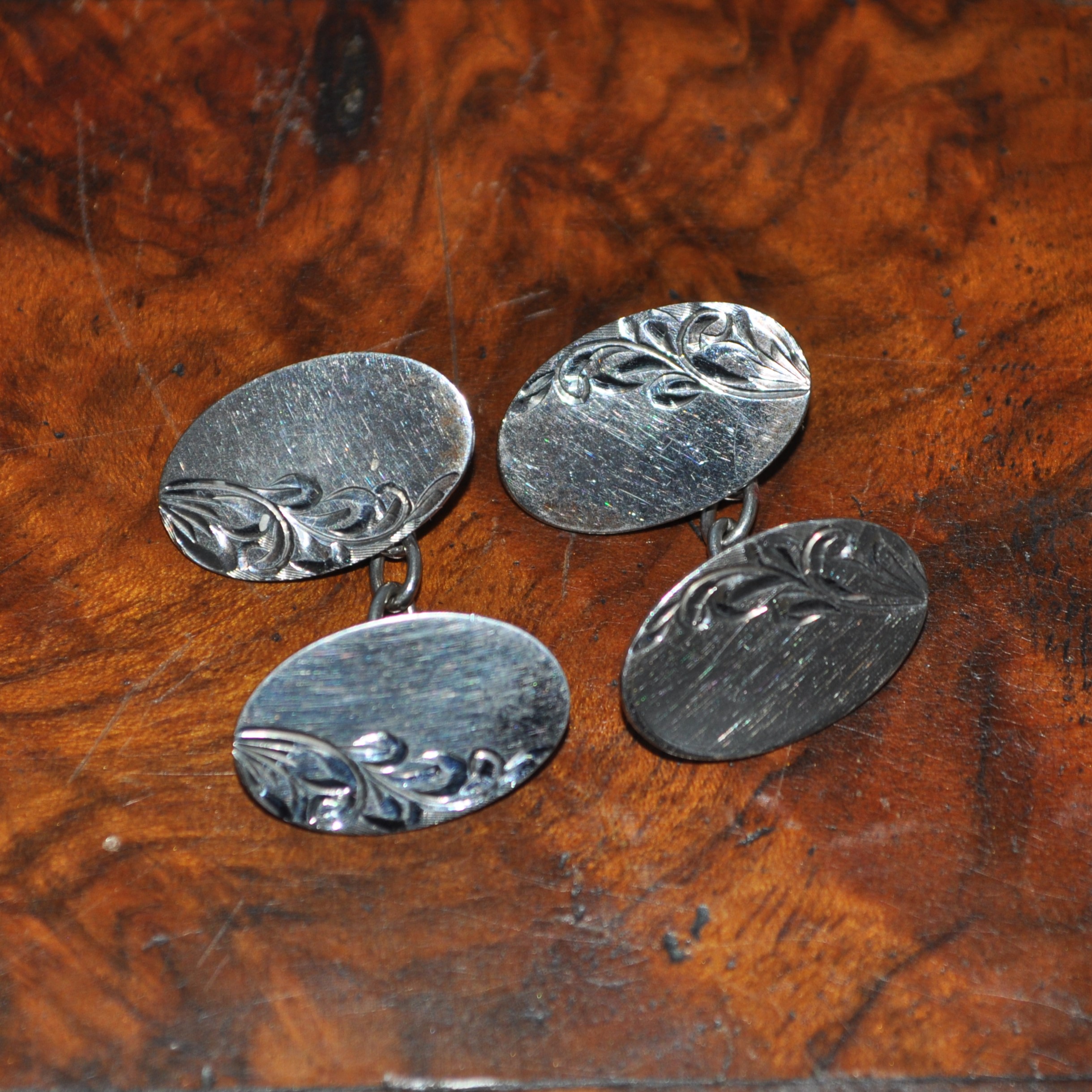 Vintage Sterling Silver Engraved Cufflinks