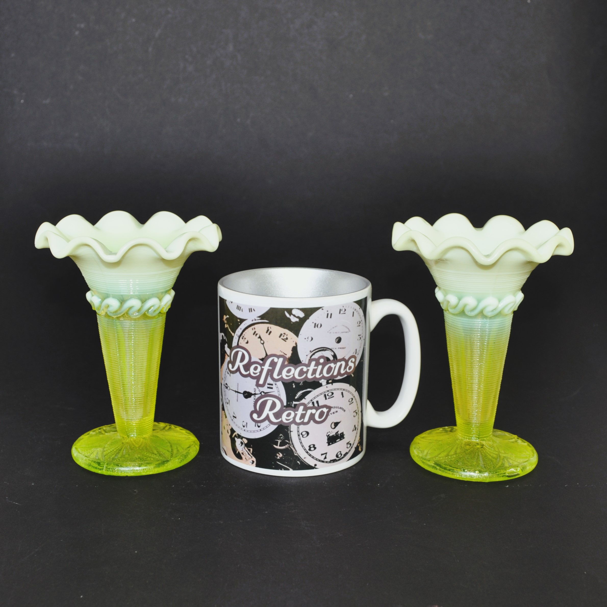 Antique Pair of Uranium / Vaseline Glass Vases