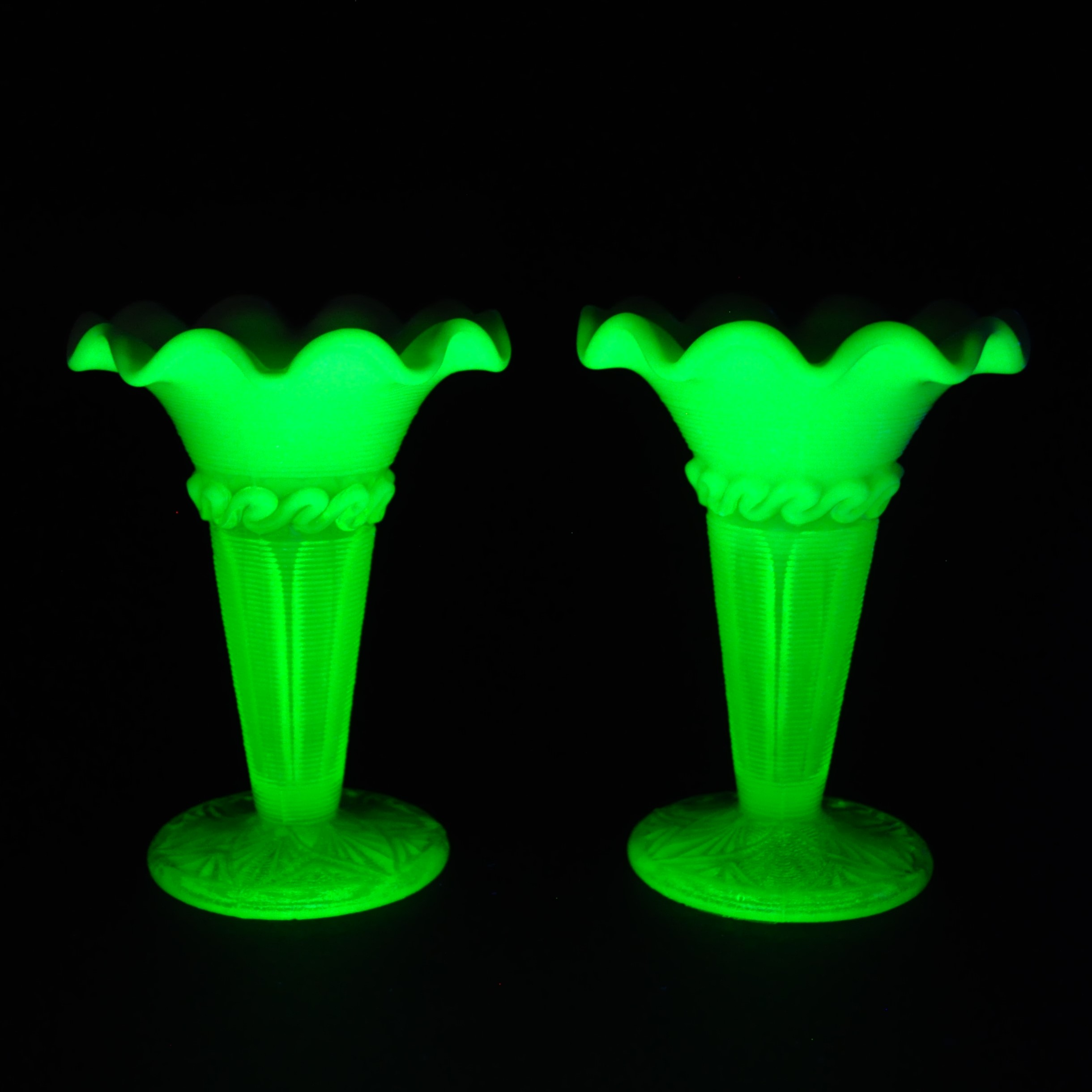 Antique Pair of Uranium / Vaseline Glass Vases