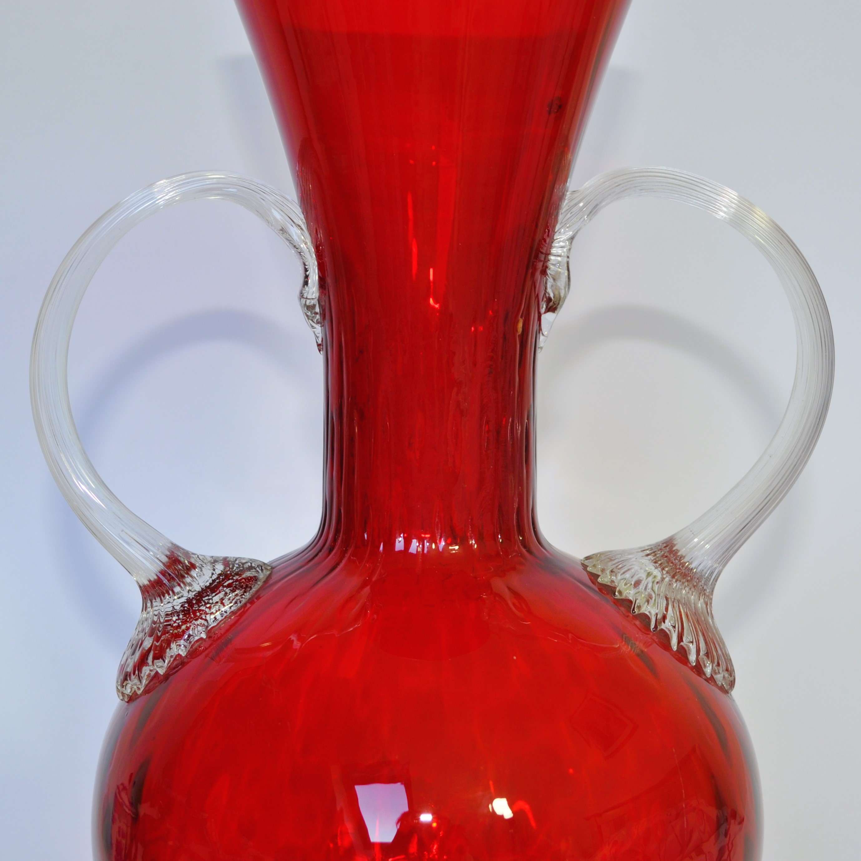 Antique Ruby Red Reeded Twin Handle Vase