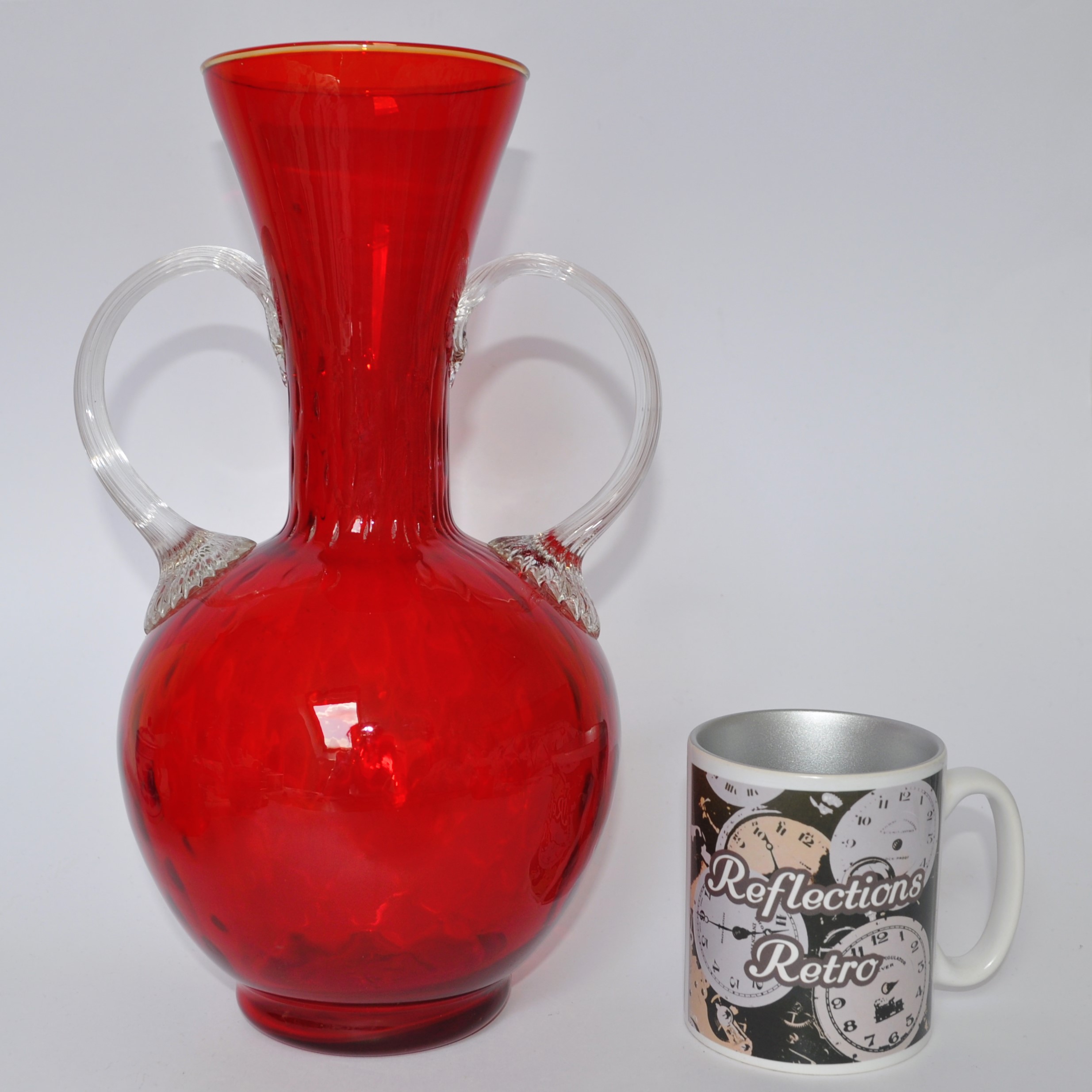 Antique Ruby Red Reeded Twin Handle Vase