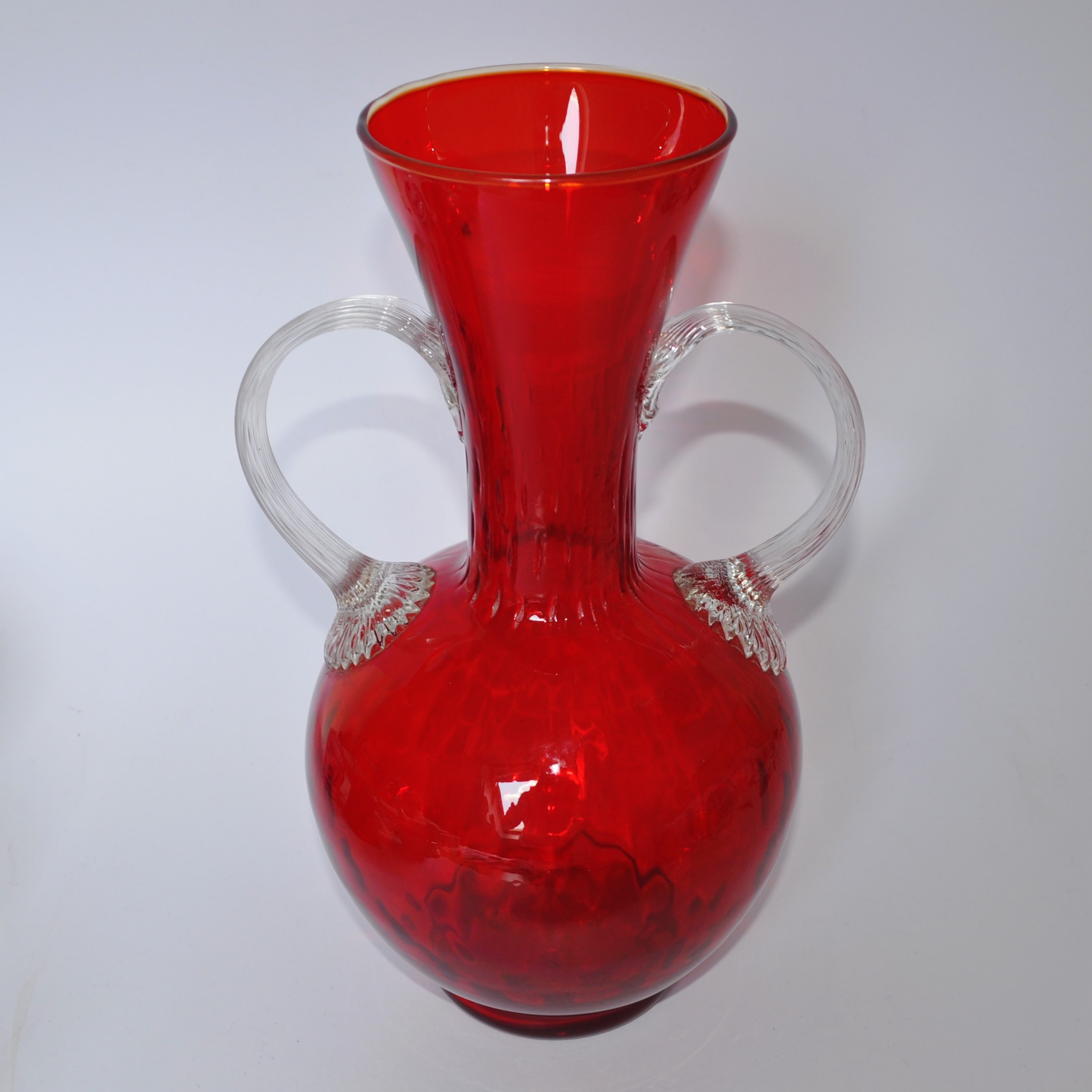 Antique Ruby Red Reeded Twin Handle Vase