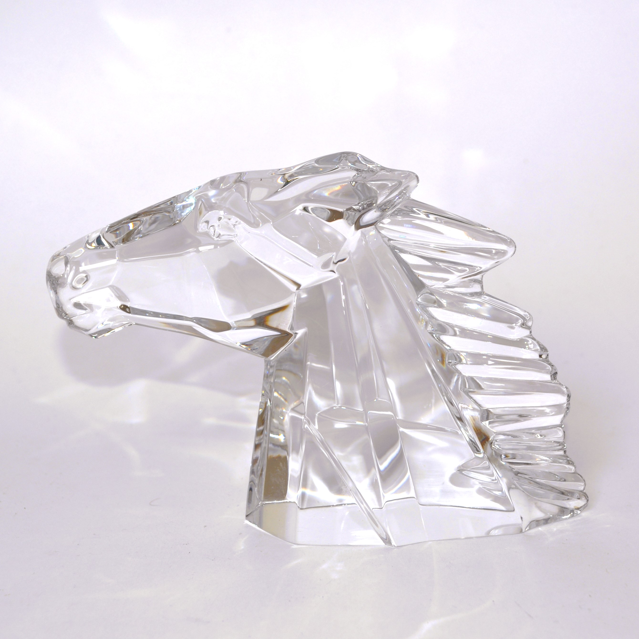 Vintage Daum Crystal France Stallion Horse's Head Sculpture