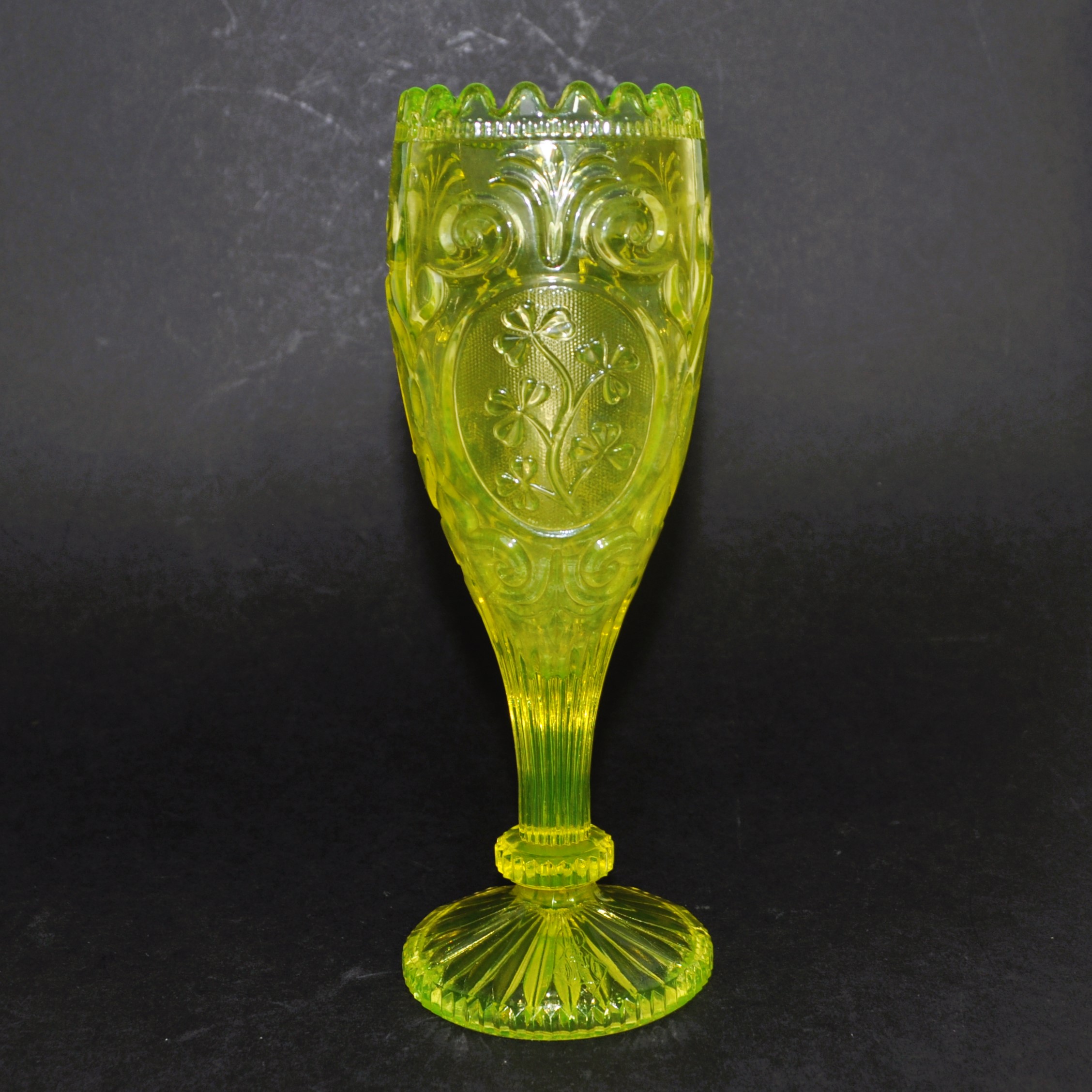 John Derbyshire Uranium Glass Goblet Vase