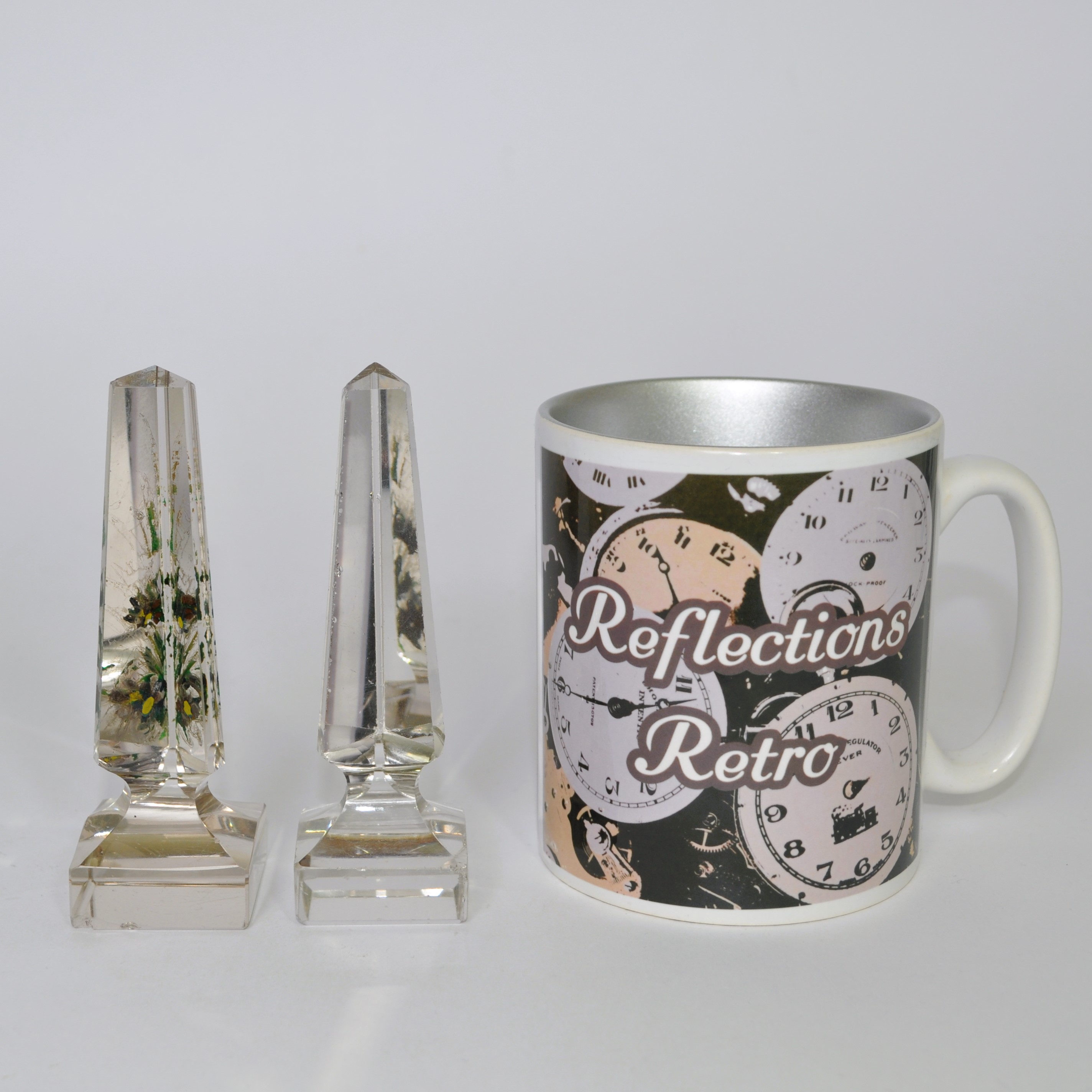 Two Antique Glass Obelisks, One Reverse Painted