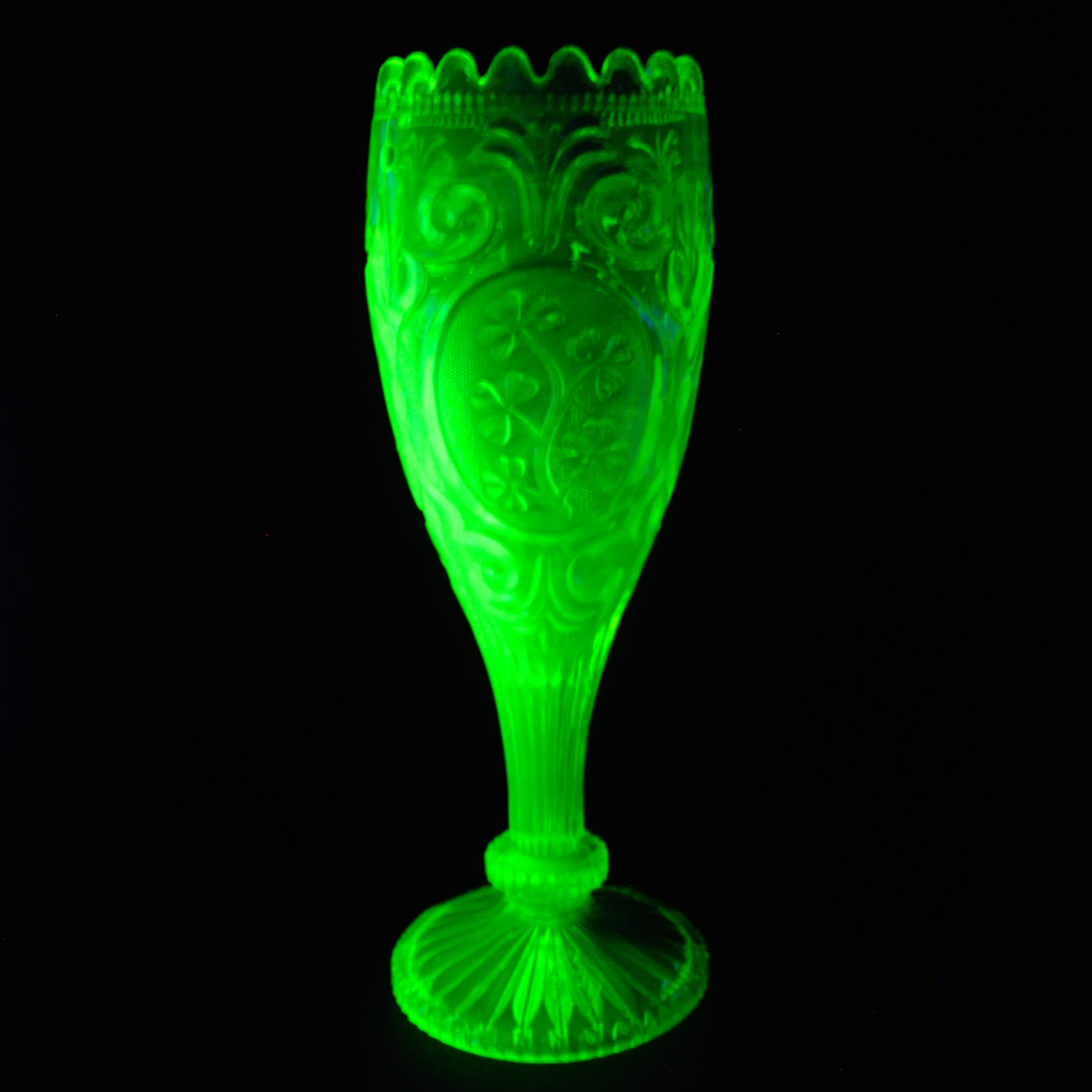 John Derbyshire Uranium Glass Goblet Vase 