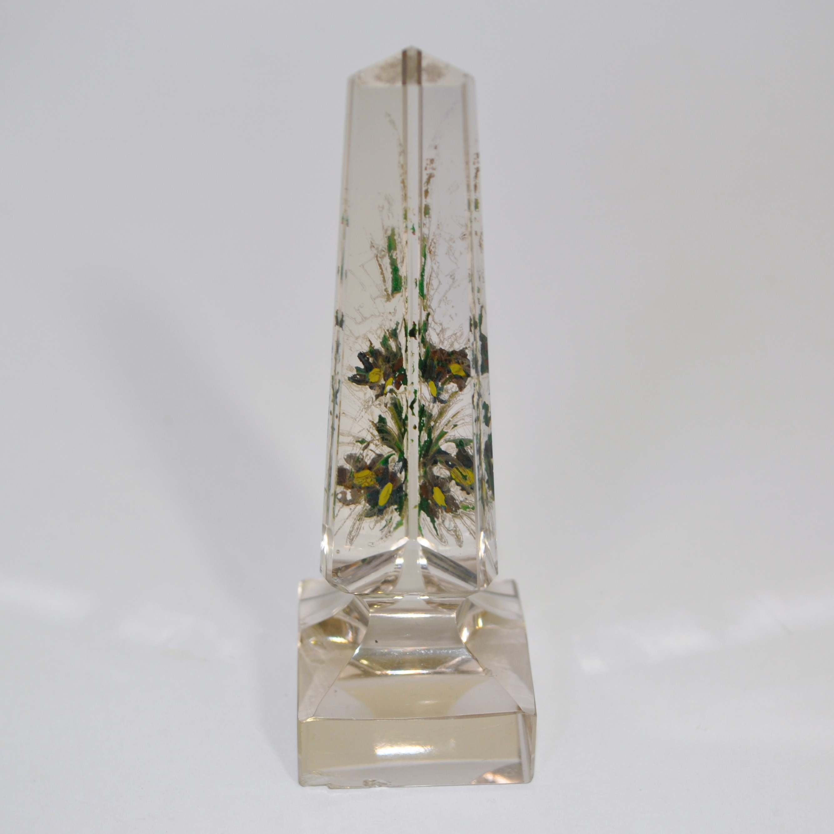 Two Antique Glass Obelisks, One Reverse Painted