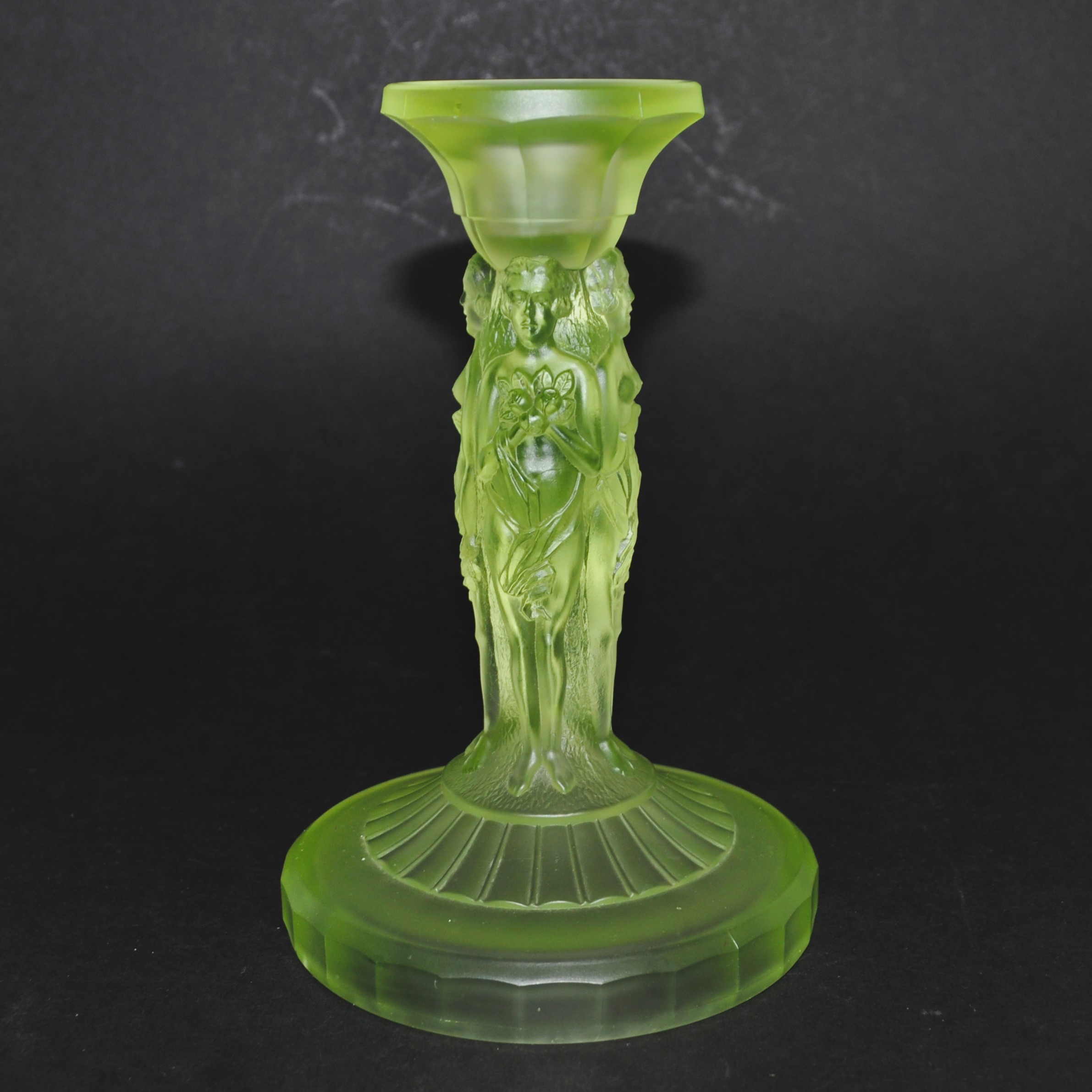 Art Deco Schweig, Muller & Co Uranium Glass Candlestick