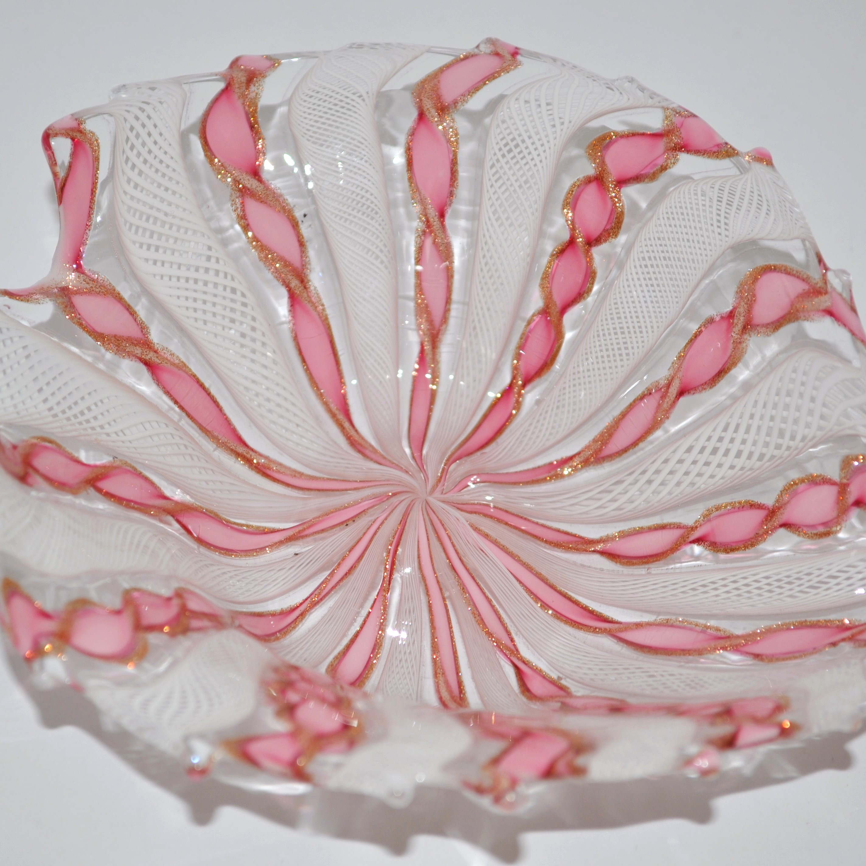 Vintage Murano Salviati Zanfirico, Filigree & Aventurine Glass Leaf Dish