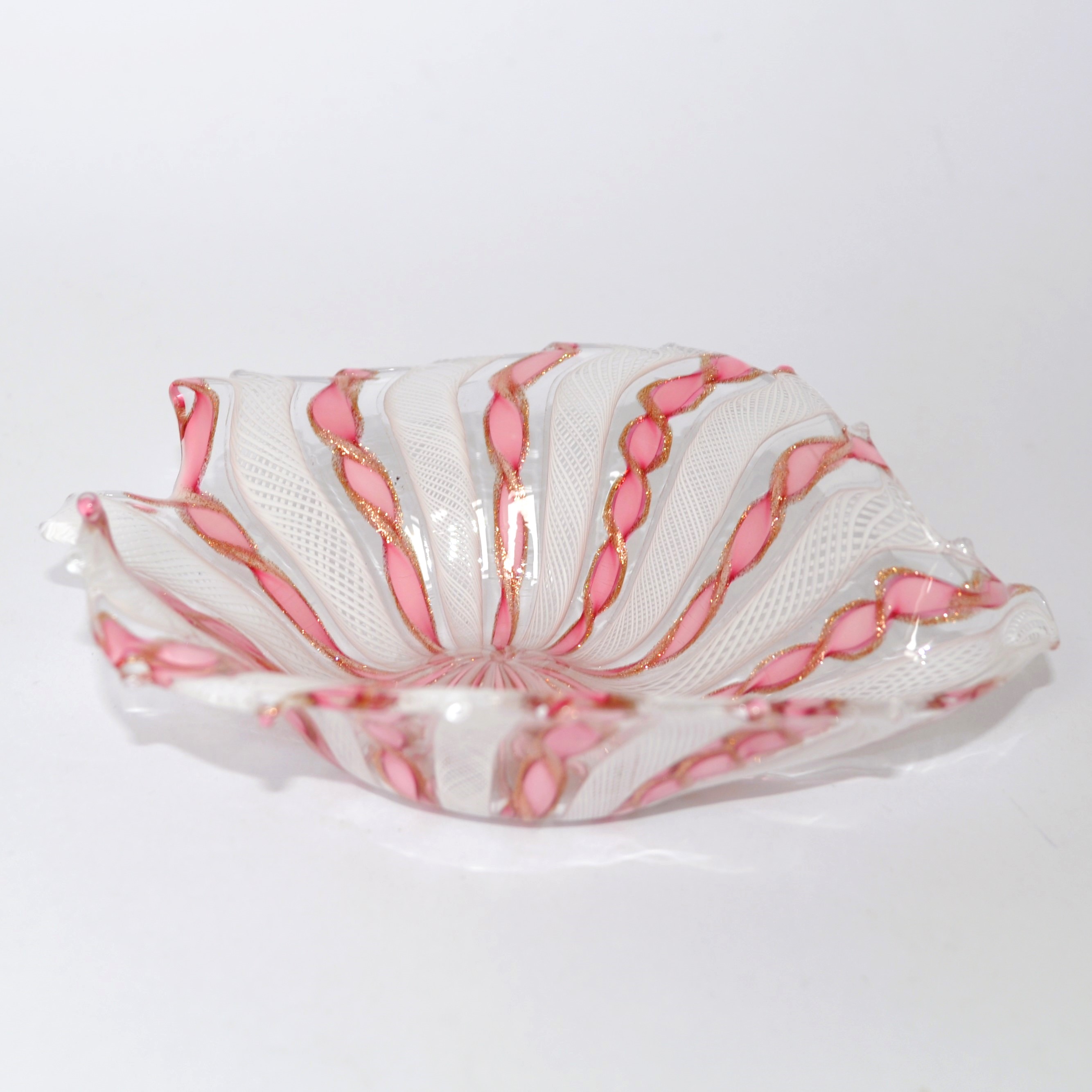 Vintage Murano Salviati Zanfirico, Filigree & Aventurine Glass Leaf Dish