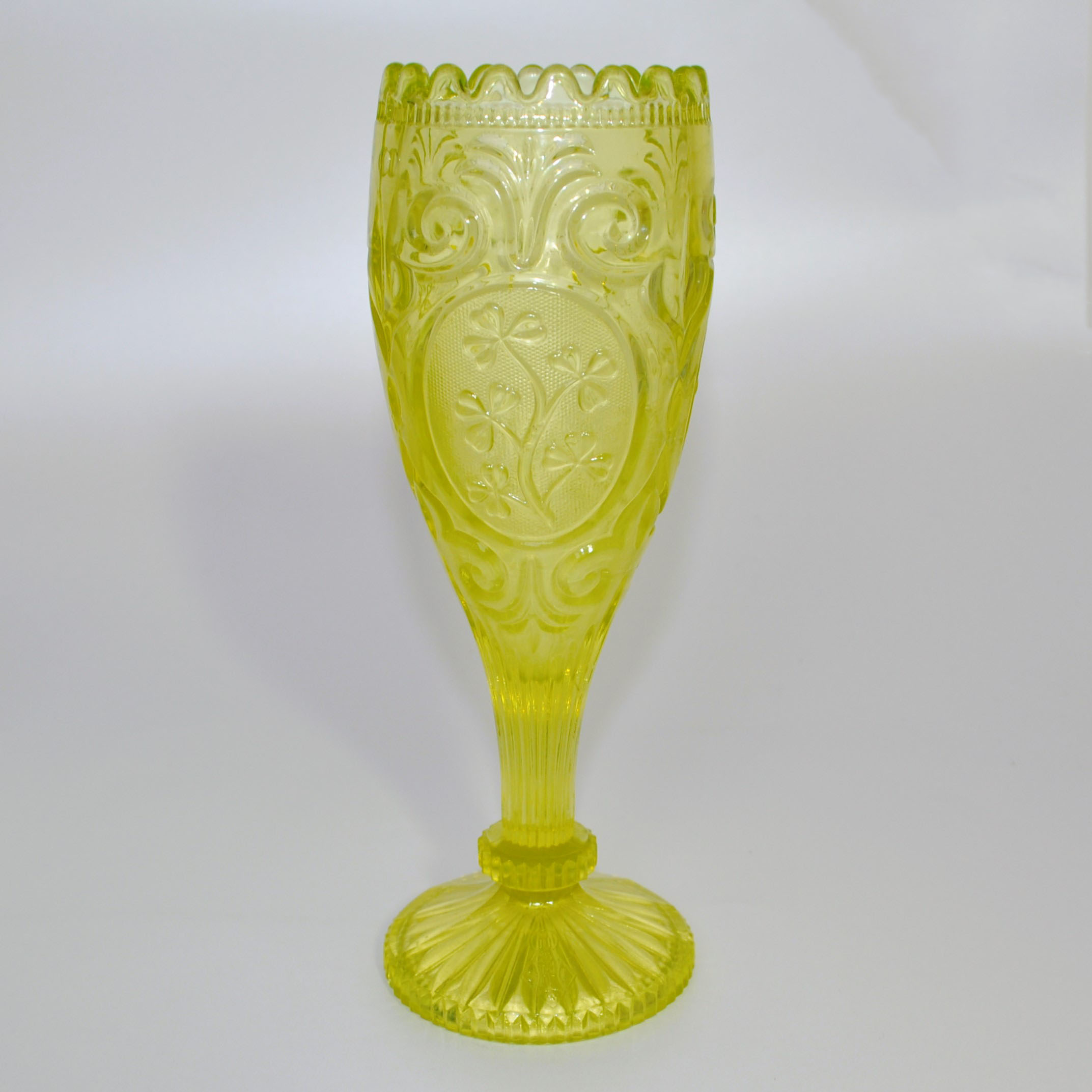 John Derbyshire Uranium Glass Goblet Vase 